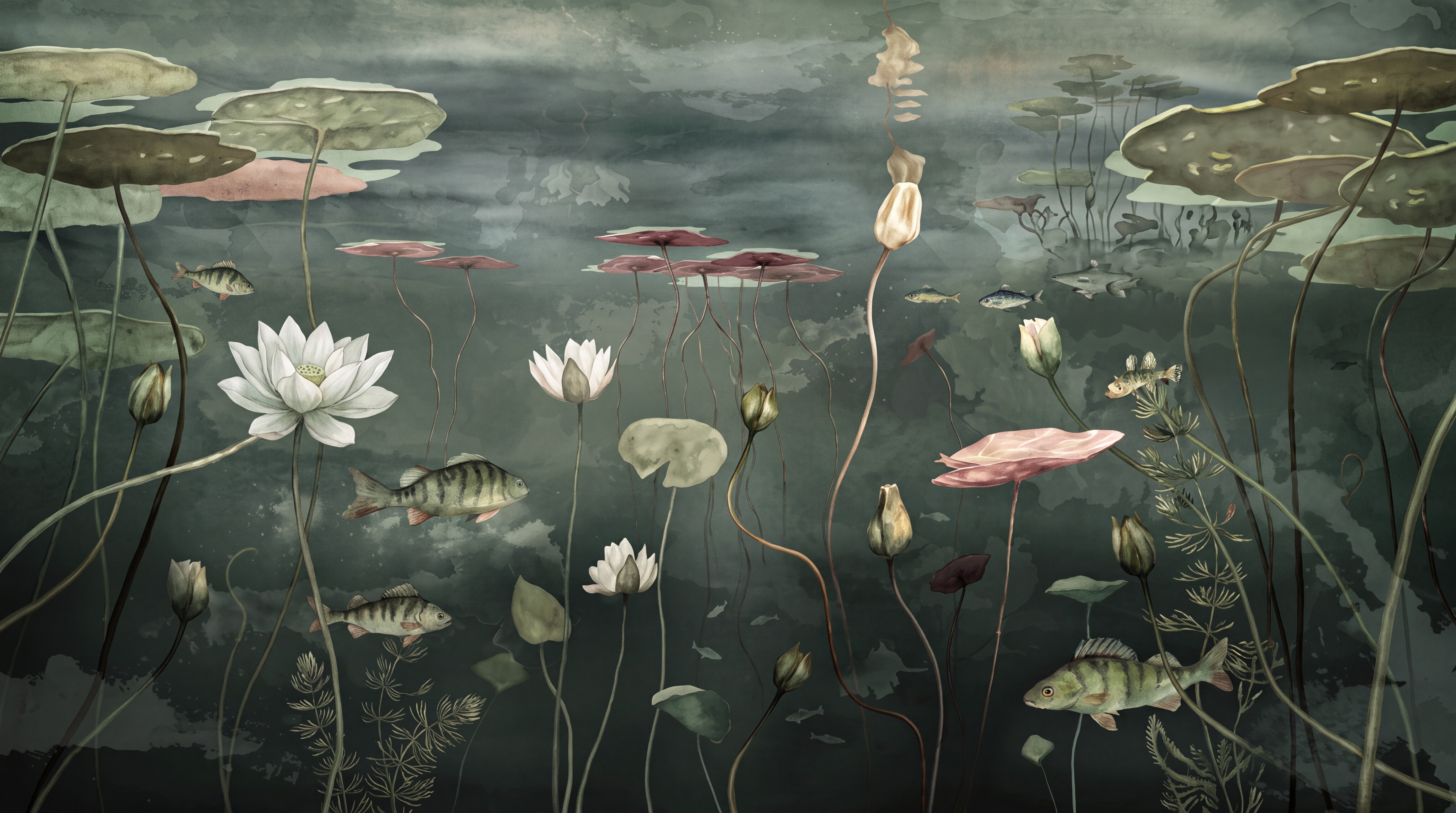 Olive Botanical Botanical Wallpaper Mural, Peel-and-stick Finish