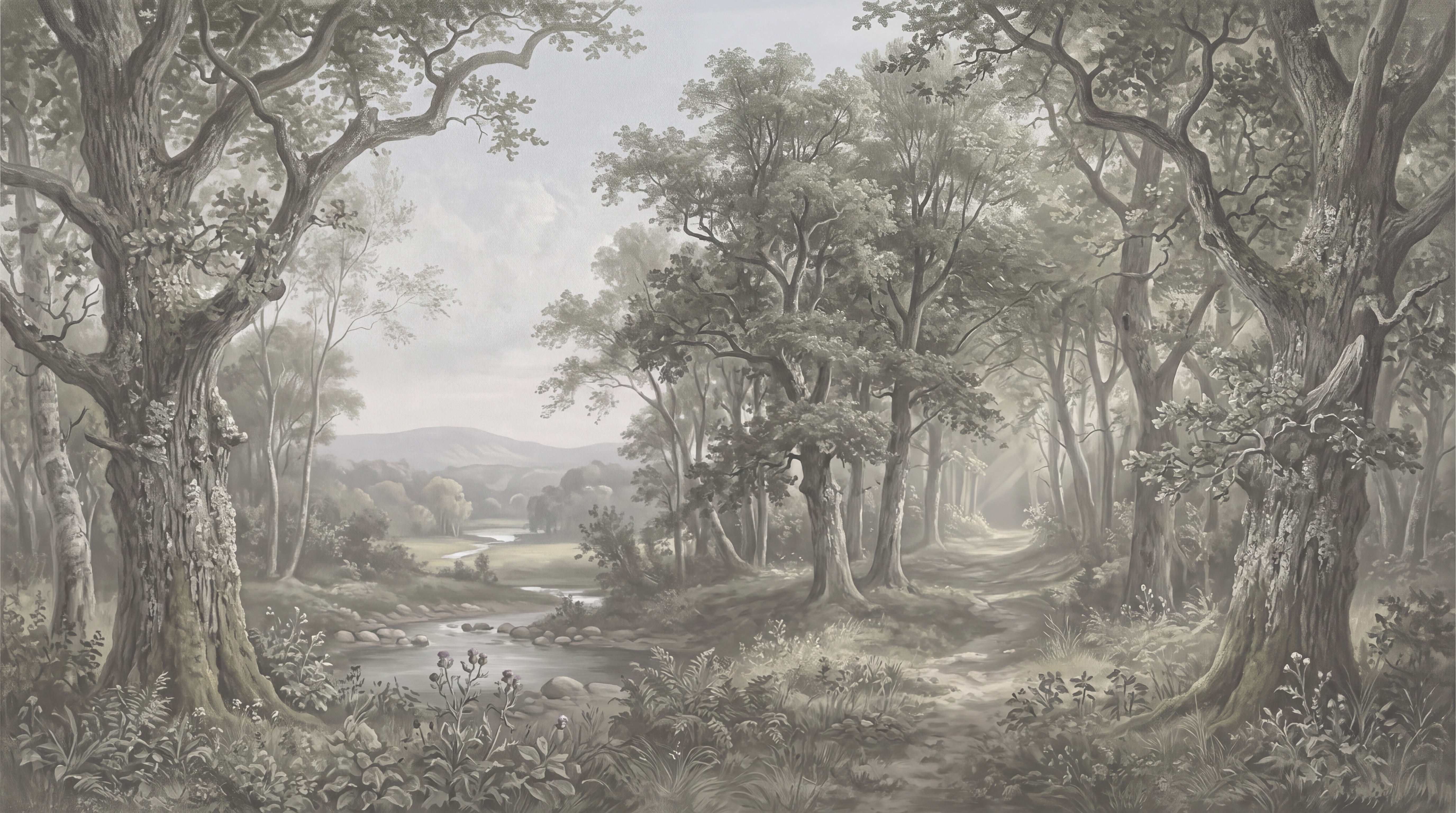 Taupe Forest Scenic Wallpaper Mural, Peel-and-stick Finish
