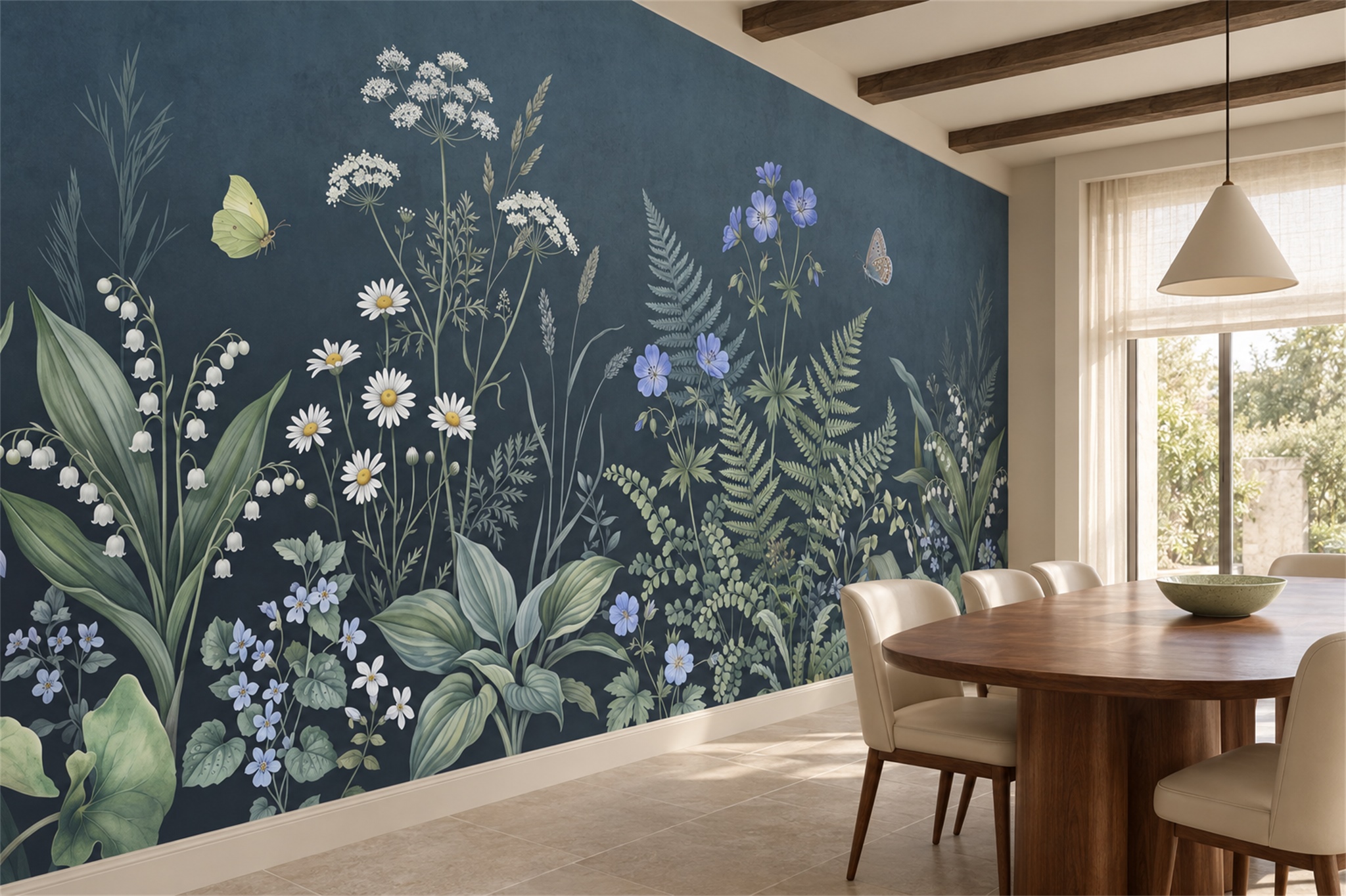 Blue Meadow Scenic Wallpaper Mural Bedroom-wallpaper-murals, Peel-and-stick Finish