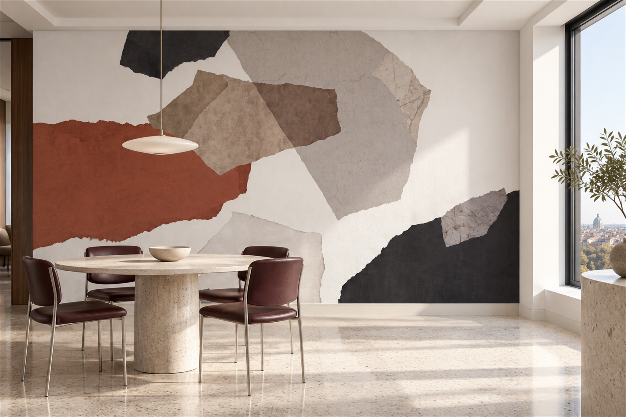 Rust Pattern Decorative Layered Wallpaper Mural Dining-room-wallpaper-murals, Shown In A Dining Room, Peel-and-stick Finish