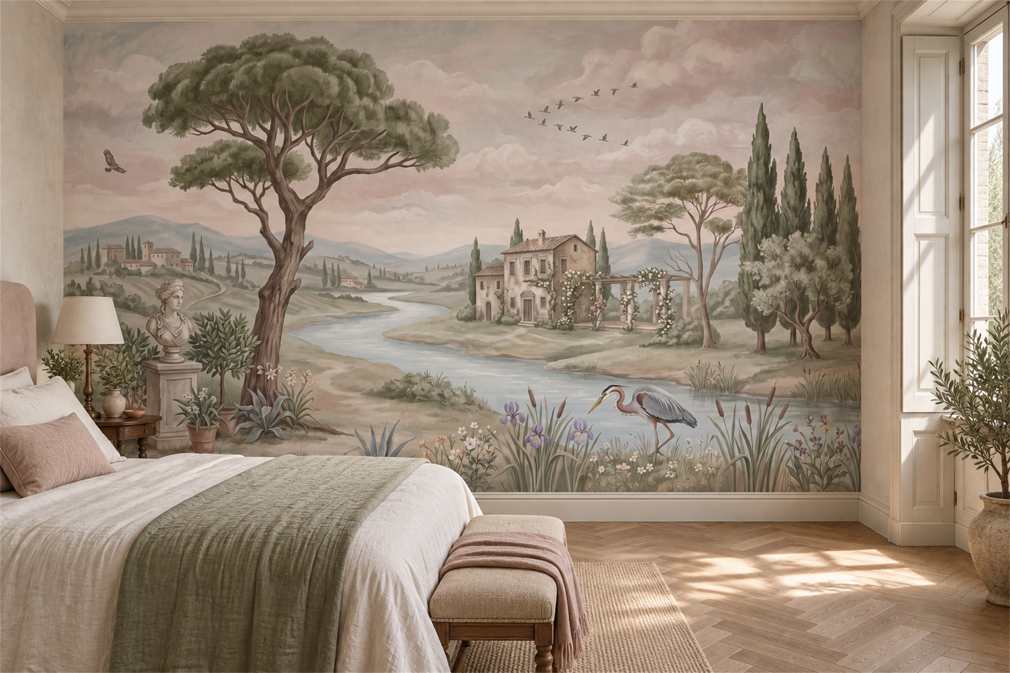 Sage Landscape Scenic Wallpaper Mural Bedroom-wallpaper-murals, Peel-and-stick Finish