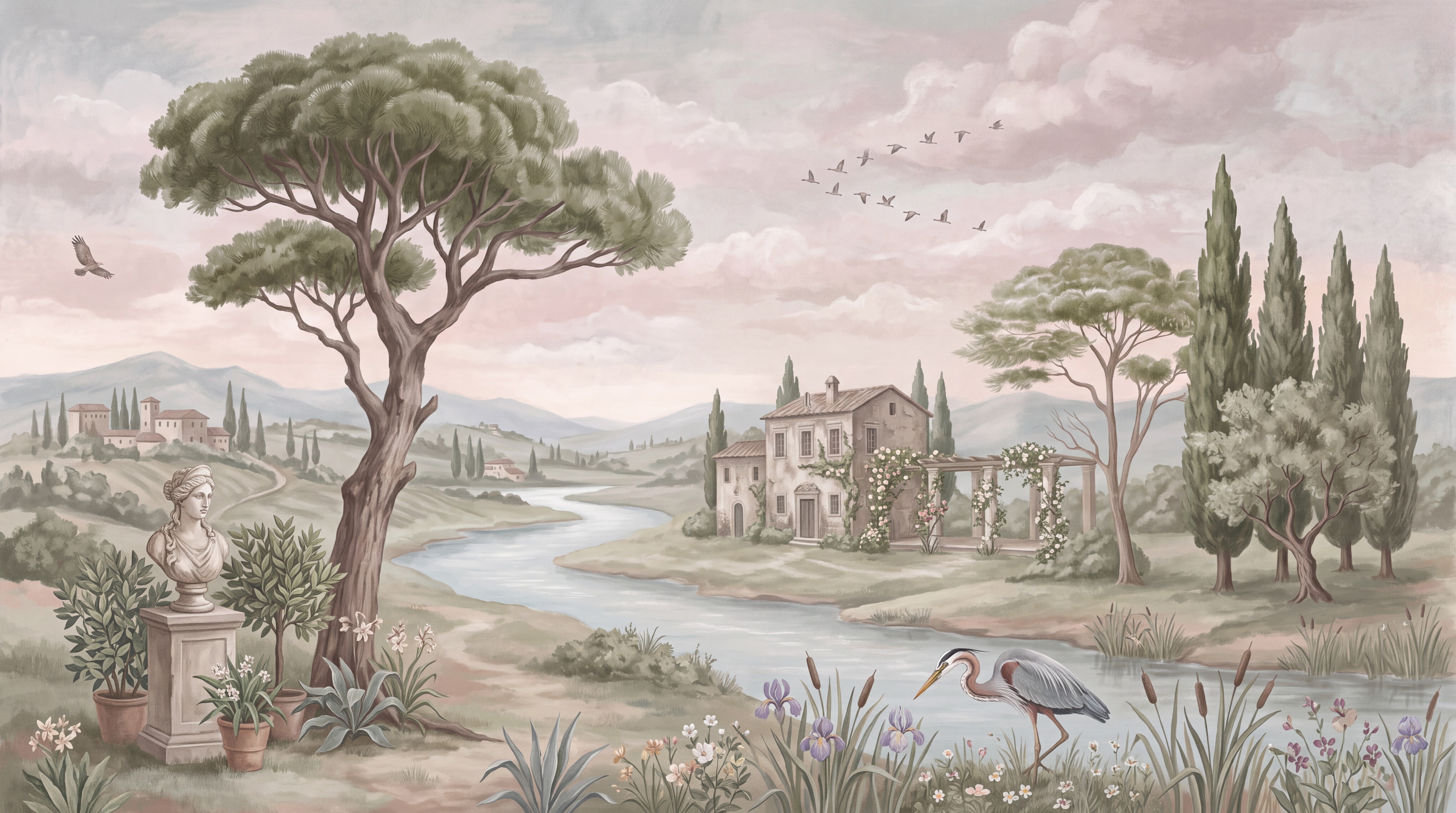 Sage Landscape Scenic Wallpaper Mural, Peel-and-stick Finish