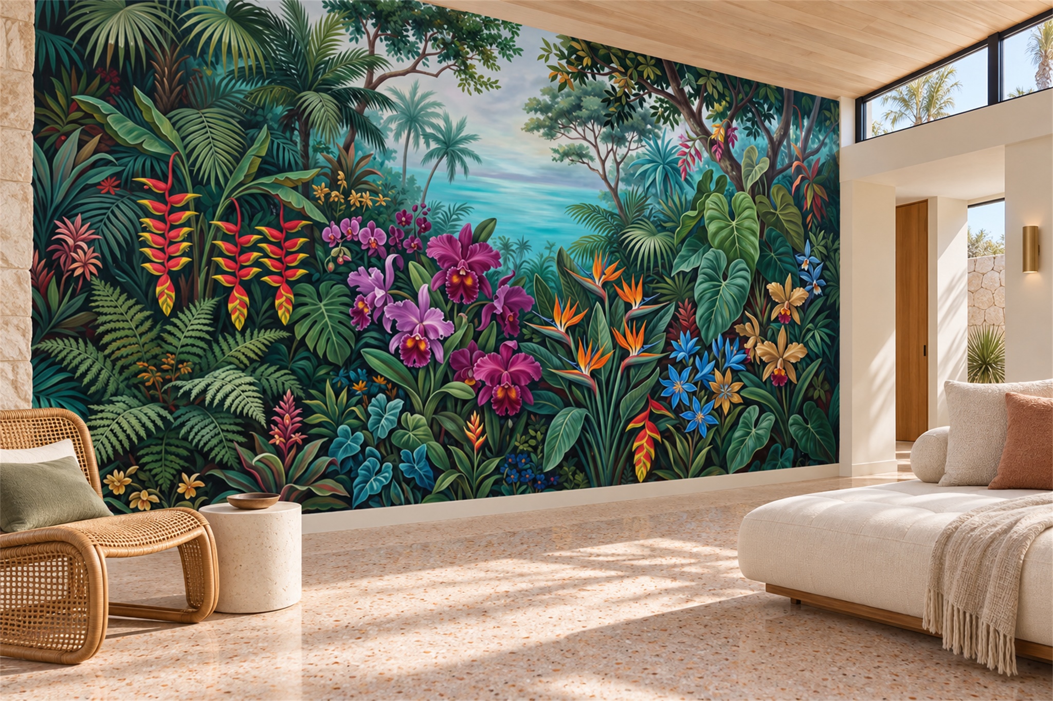 Teal Jungle Scenic Wallpaper Mural Accent-wall-wallpaper-murals, Peel-and-stick Finish