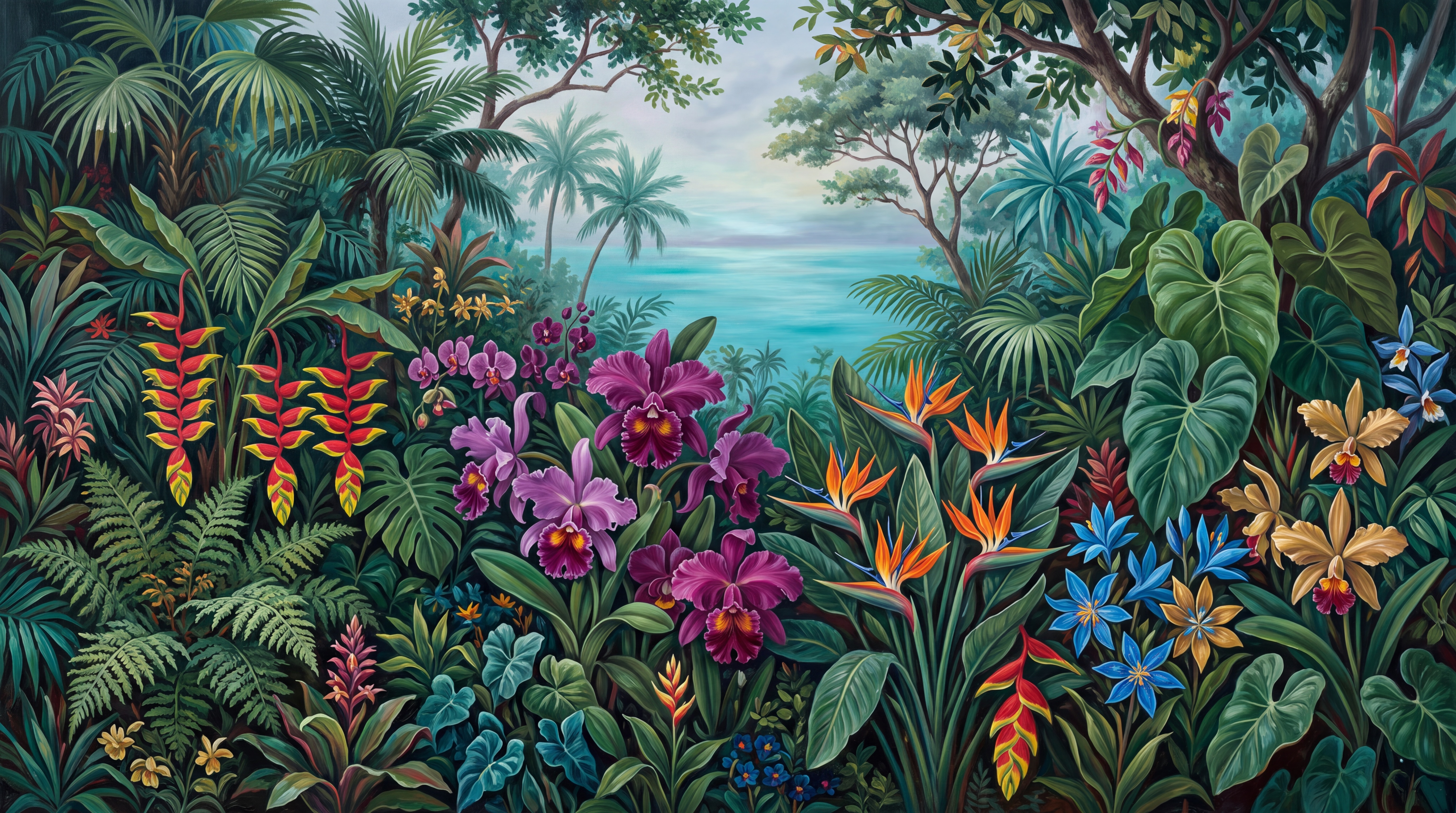 Teal Jungle Scenic Wallpaper Mural, Peel-and-stick Finish