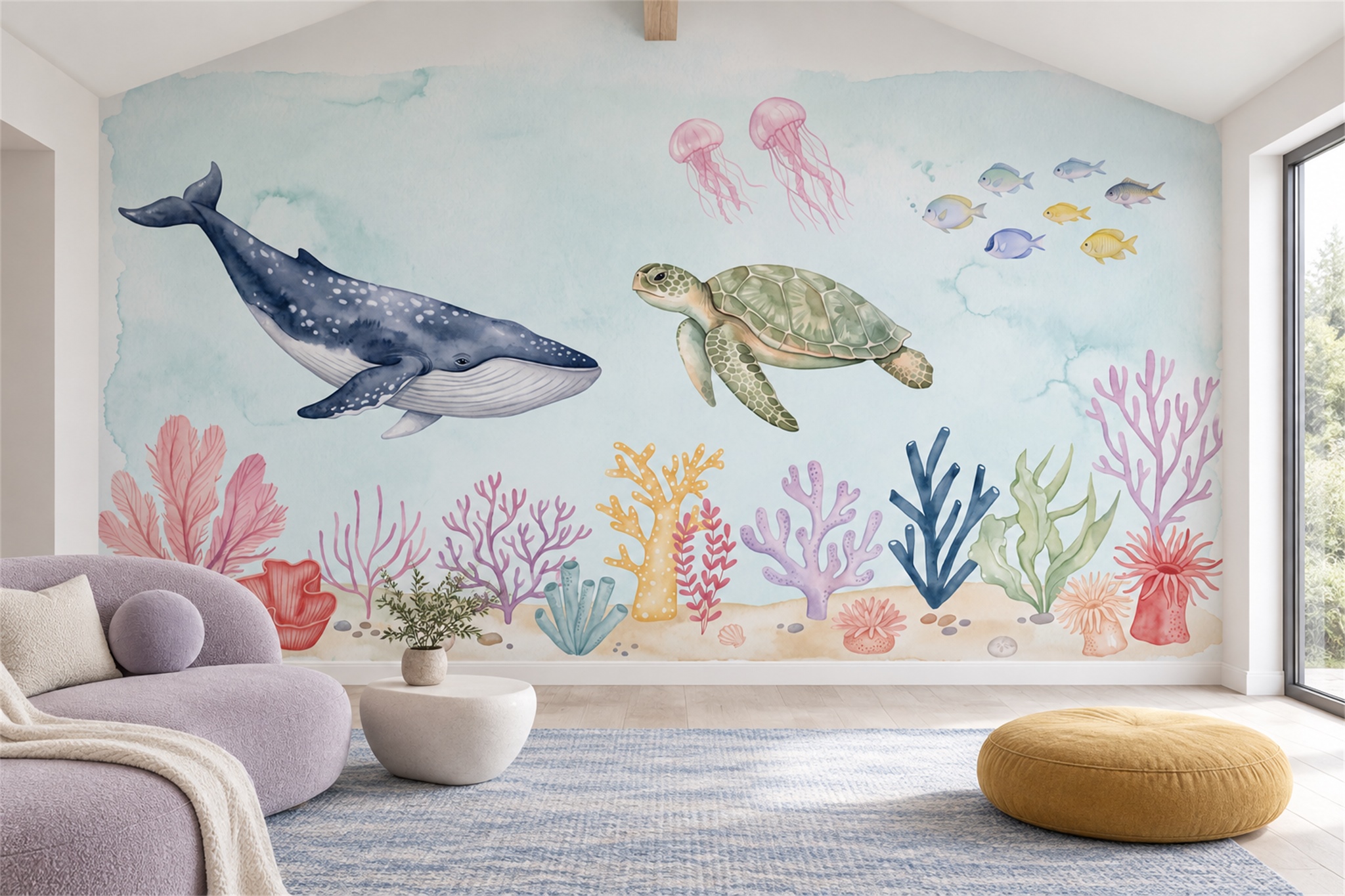 Blue Whale Wallpaper Mural, Peel-and-stick Finish