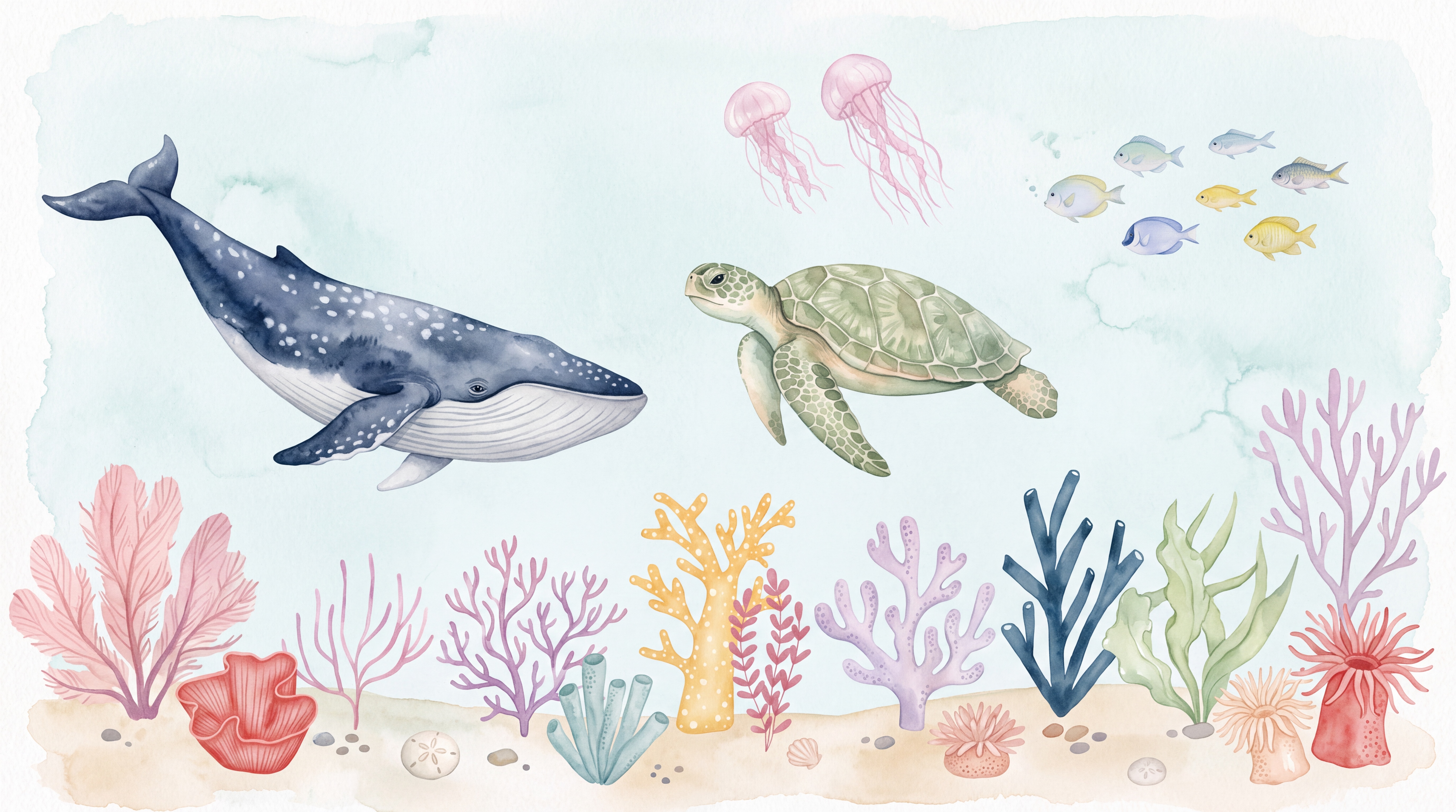 Blue Whale Wallpaper Mural, Peel-and-stick Finish