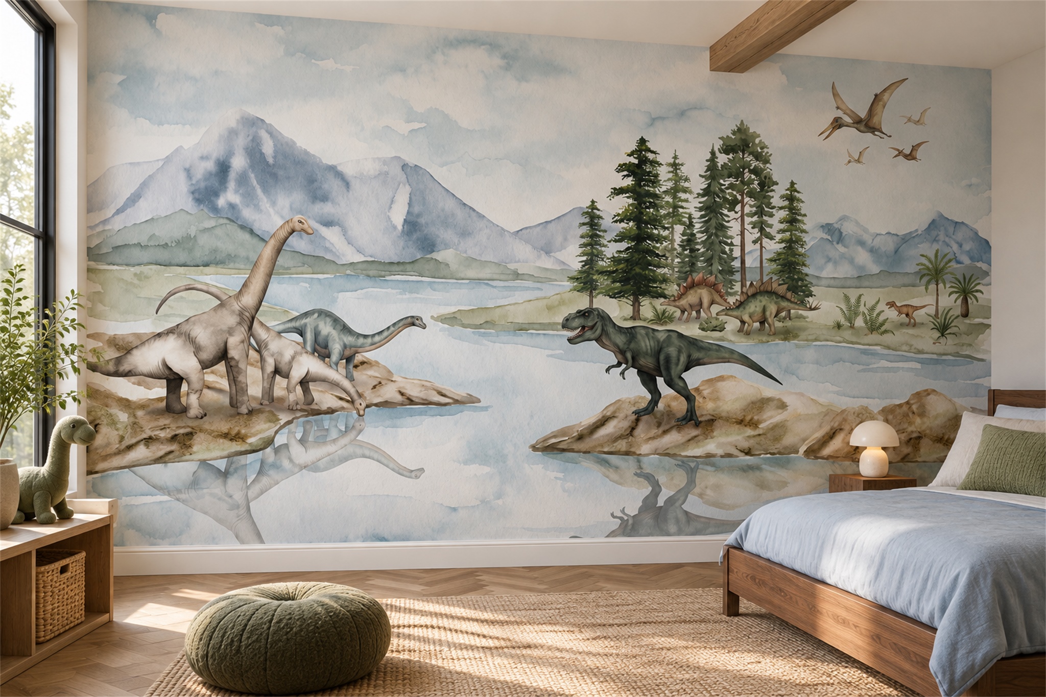 Sage Pattern Decorative Wallpaper Mural Layered Detail Wallpaper Mural Accent-wall-wallpaper-murals, Peel-and-stick Finish