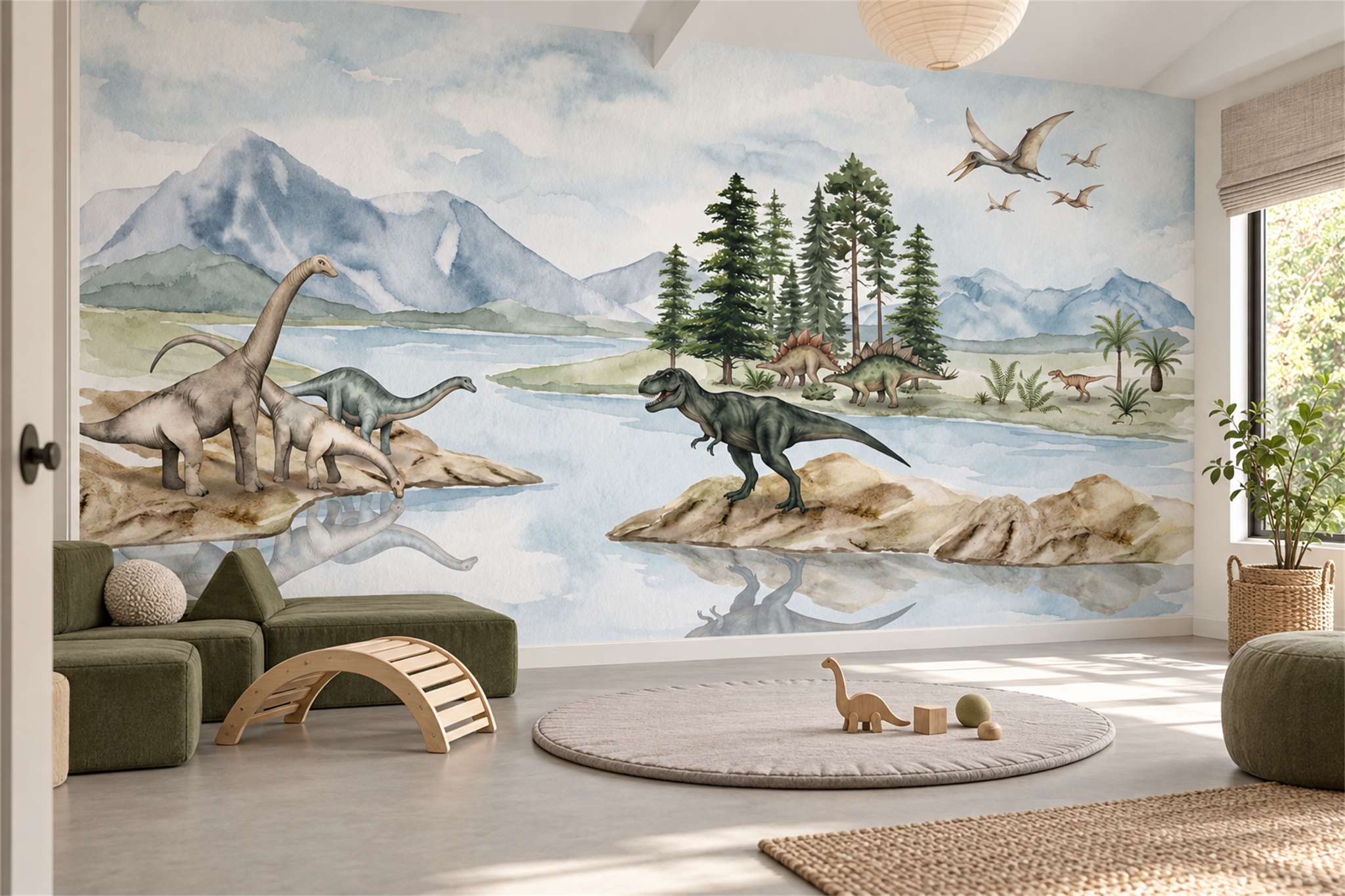 Sage Pattern Decorative Wallpaper Mural Layered Detail Wallpaper Mural Accent-wall-wallpaper-murals, Peel-and-stick Finish
