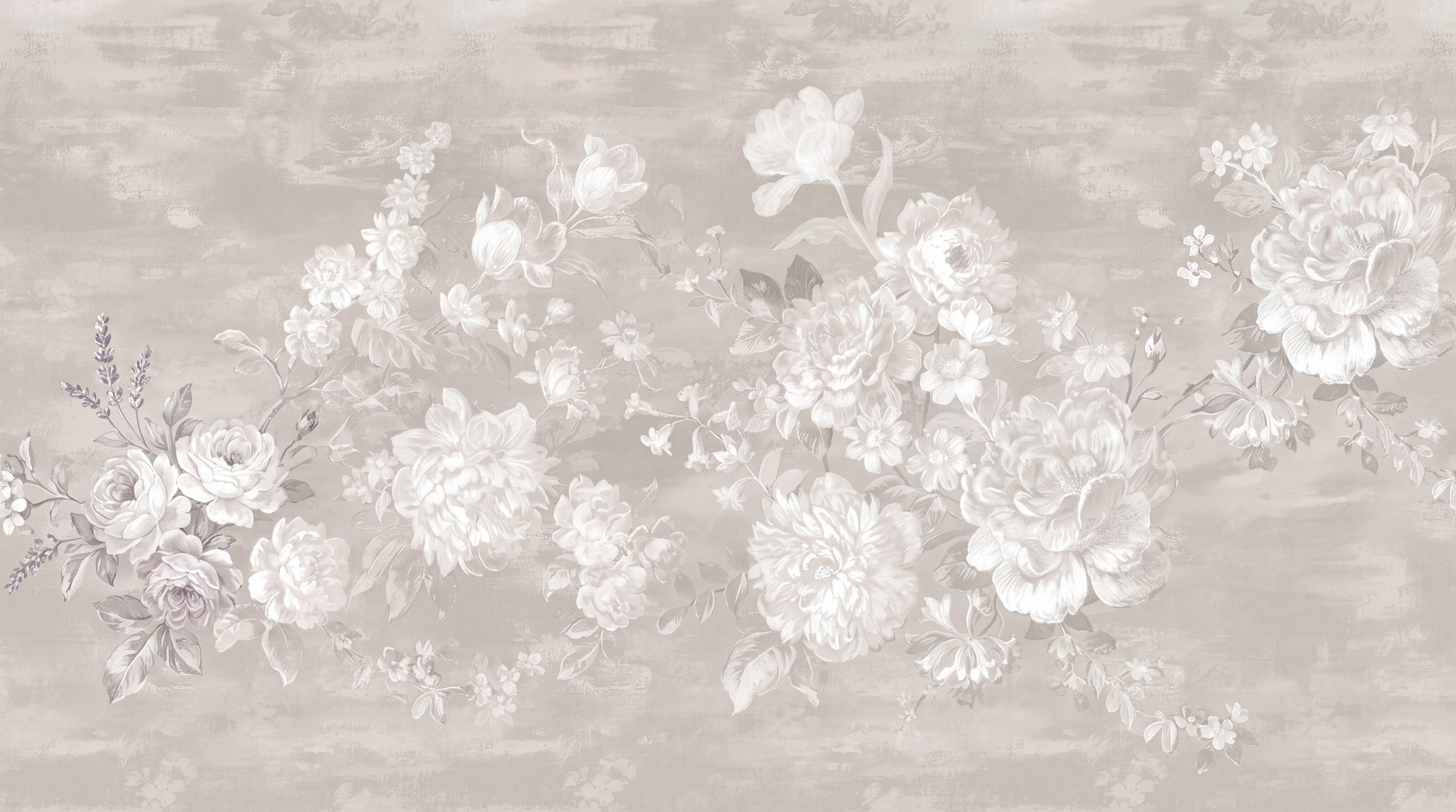 Taupe Floral Botanical Decorative Wallpaper Mural, Peel-and-stick Finish