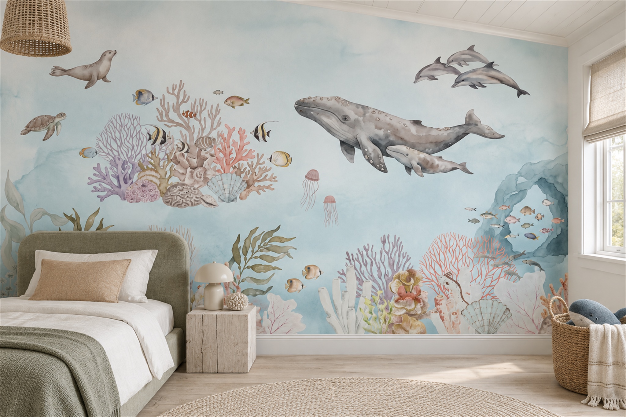 Aqua Pattern Decorative Organic Wallpaper Mural Feature-wall-wallpaper-murals, Peel-and-stick Finish