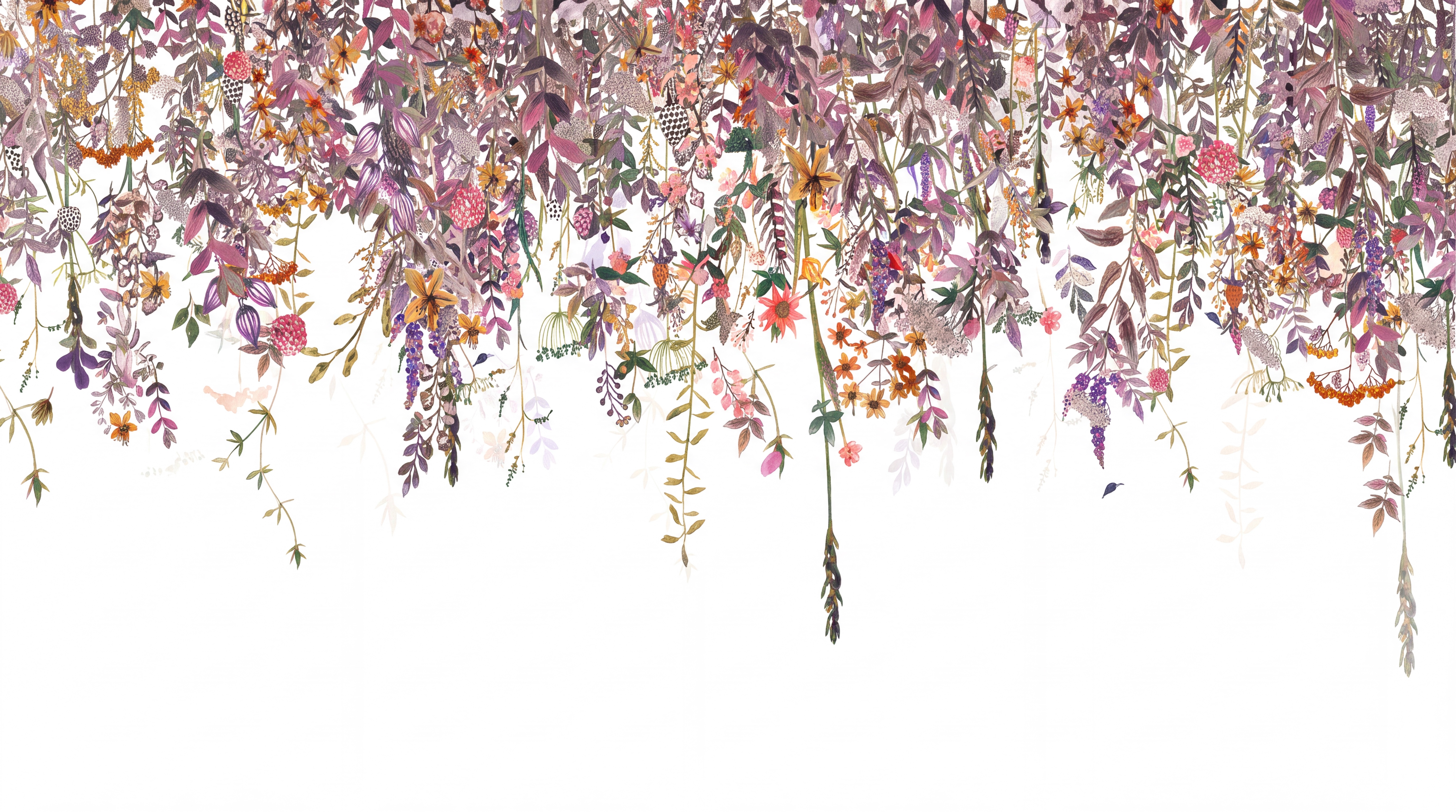 Pink Vine Botanical Abstract Wallpaper Mural, Peel-and-stick Finish
