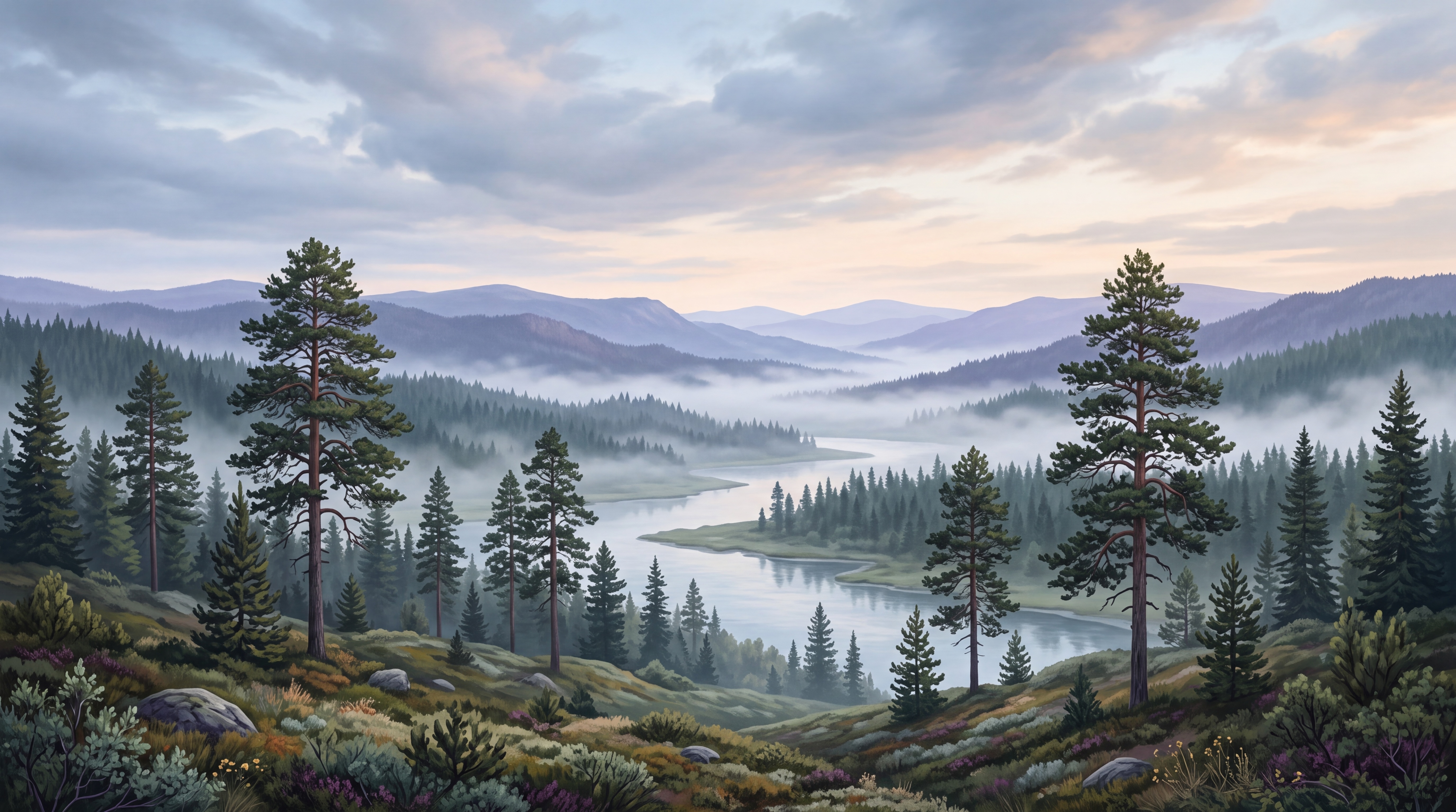 Blue Lake Scenic Layered Wallpaper Mural, Peel-and-stick Finish