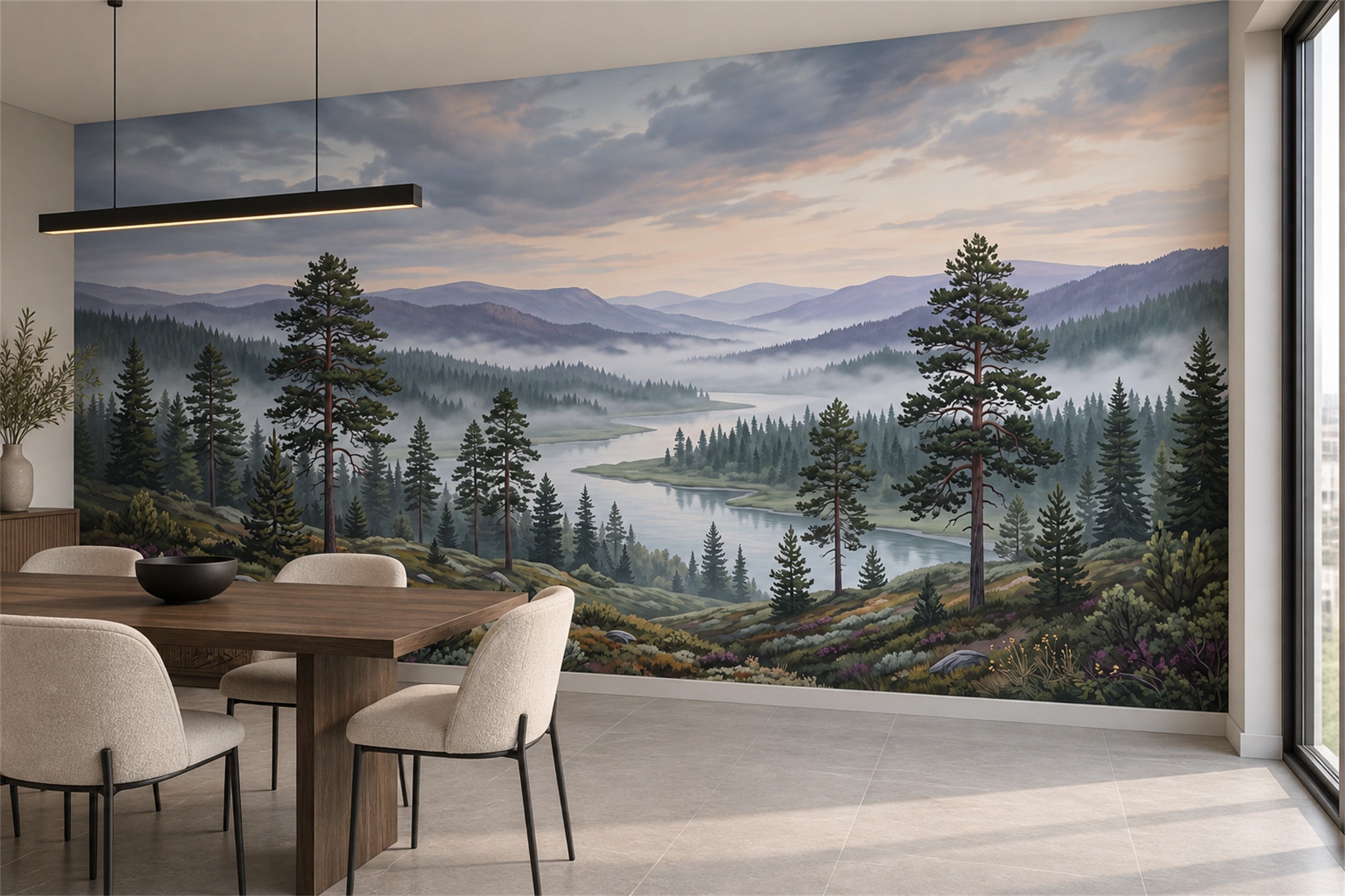 Blue Lake Scenic Layered Wallpaper Mural Home-office-wallpaper-murals, Peel-and-stick Finish
