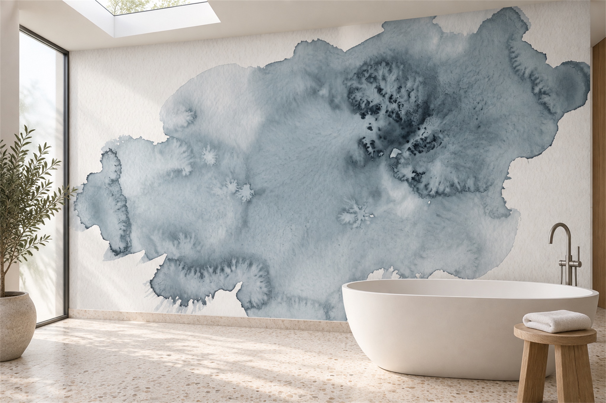Blue Fluid Artful Wallpaper Mural Bedroom-wallpaper-murals, Peel-and-stick Finish