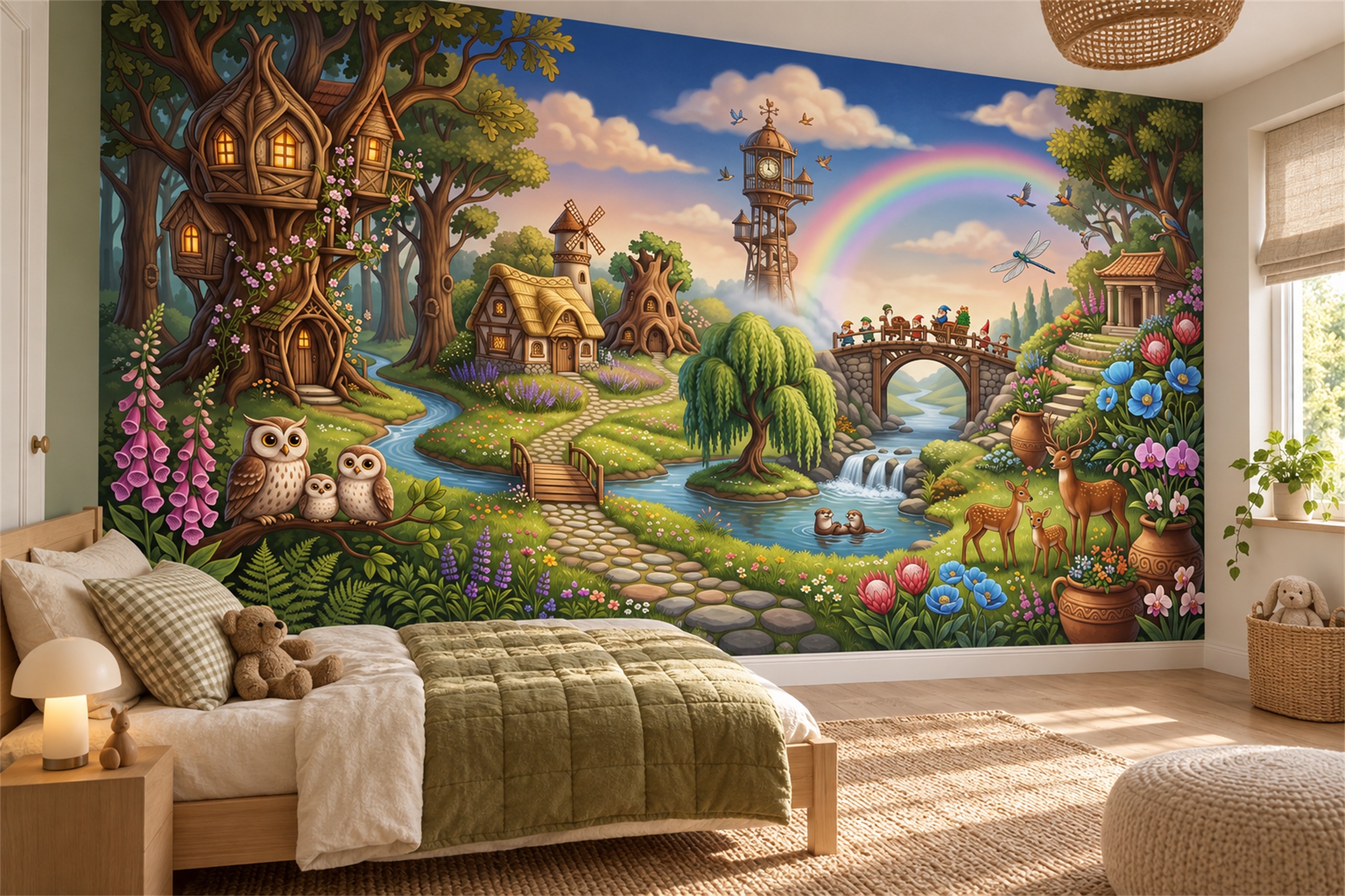 Green Pattern Decorative Wallpaper Mural Layered Tones Wallpaper Mural Kids-room-wallpaper-murals, Peel-and-stick Finish