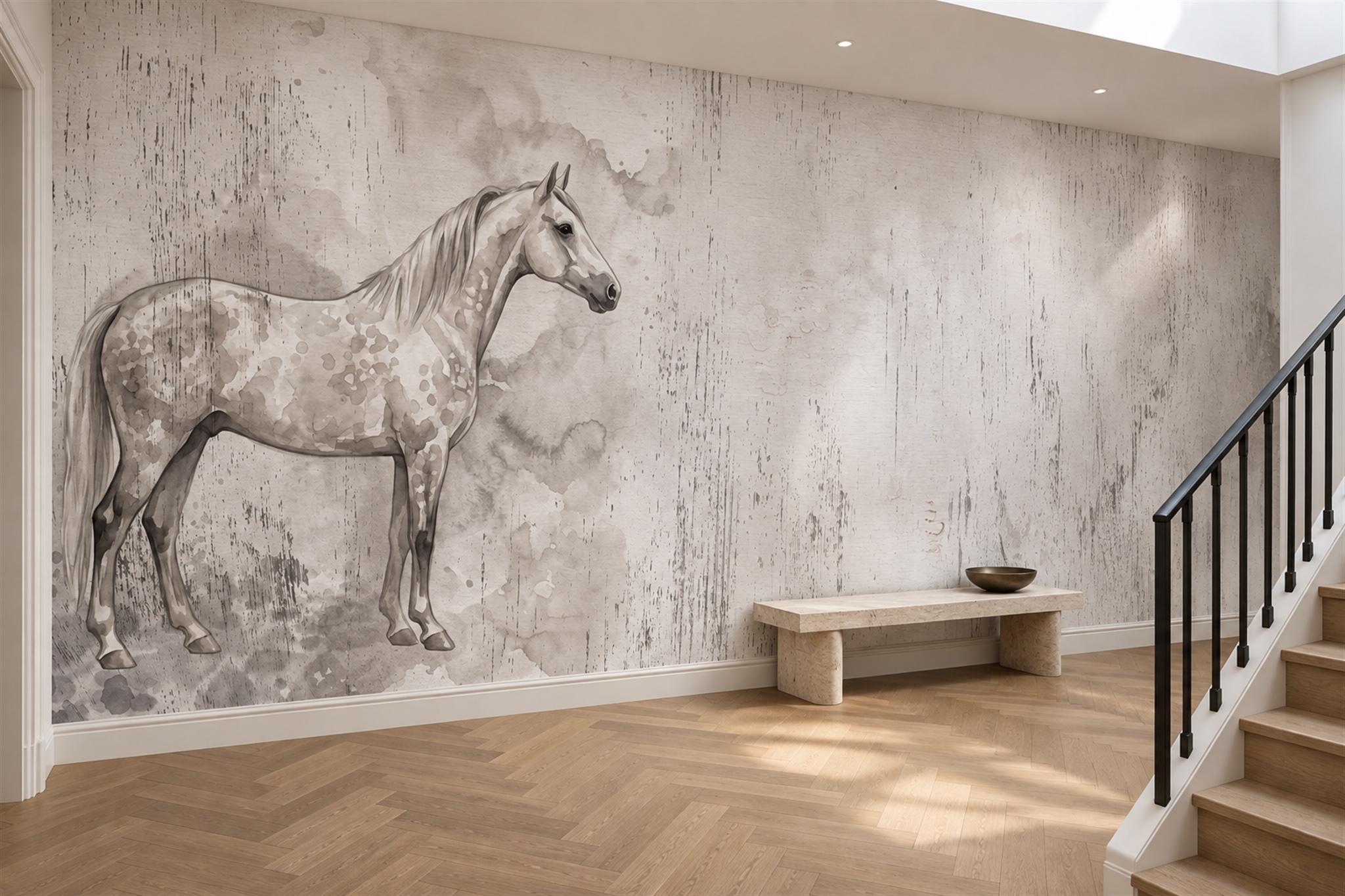 Grey Horse Wallpaper Mural, Peel-and-stick Finish
