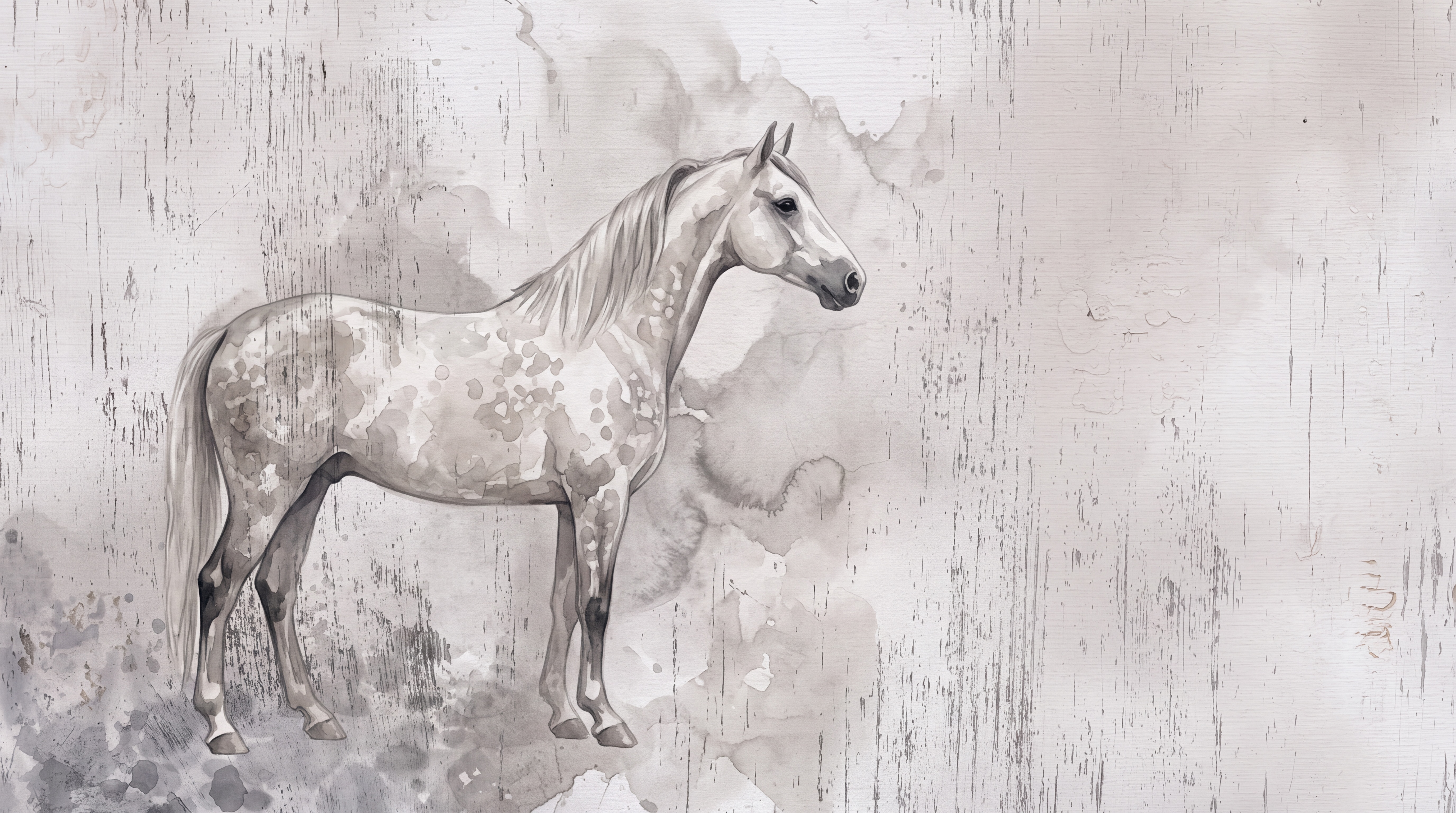 Grey Horse Wallpaper Mural, Peel-and-stick Finish