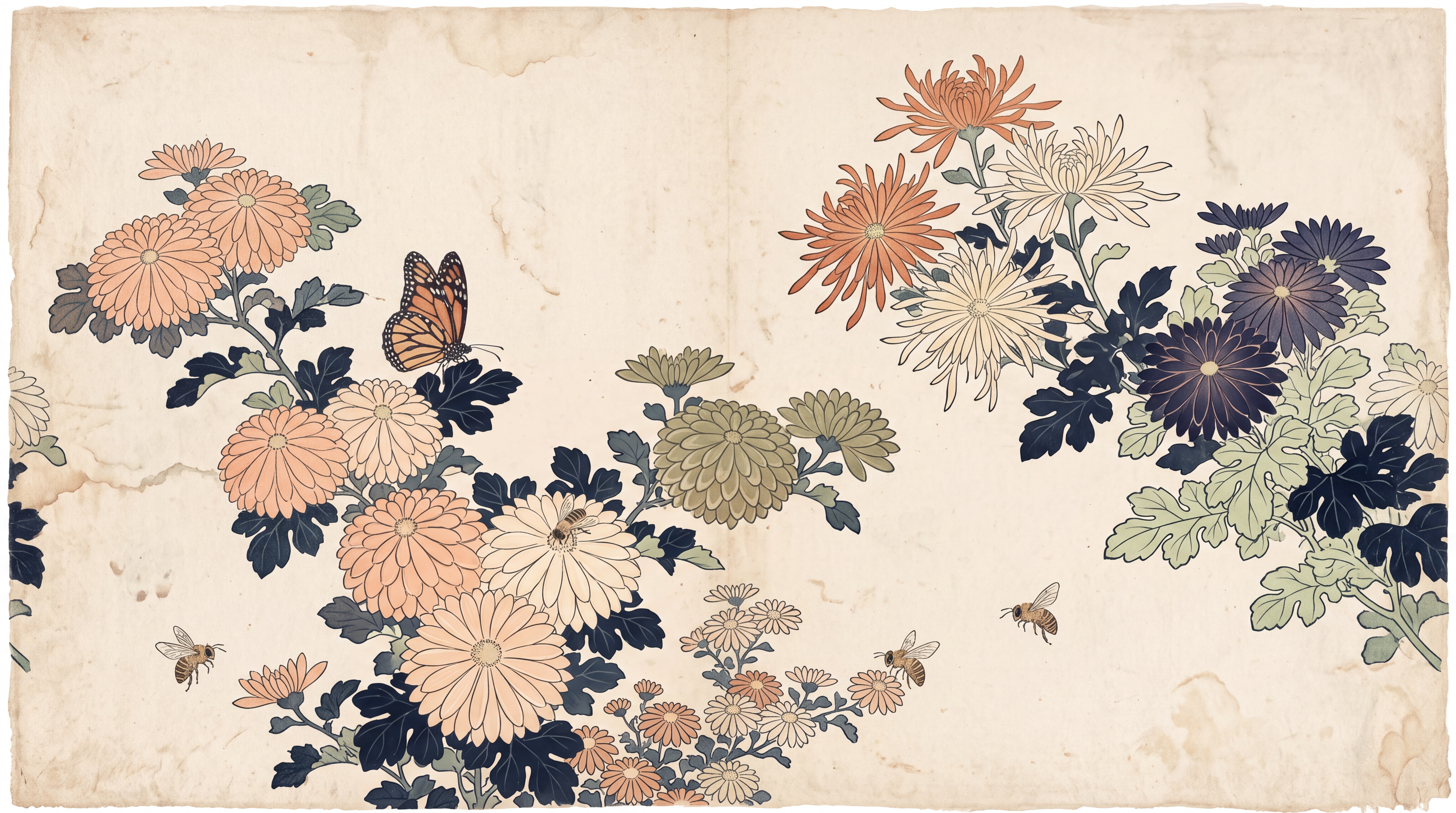 Peach Floral Botanical Wallpaper Mural, Peel-and-stick Finish