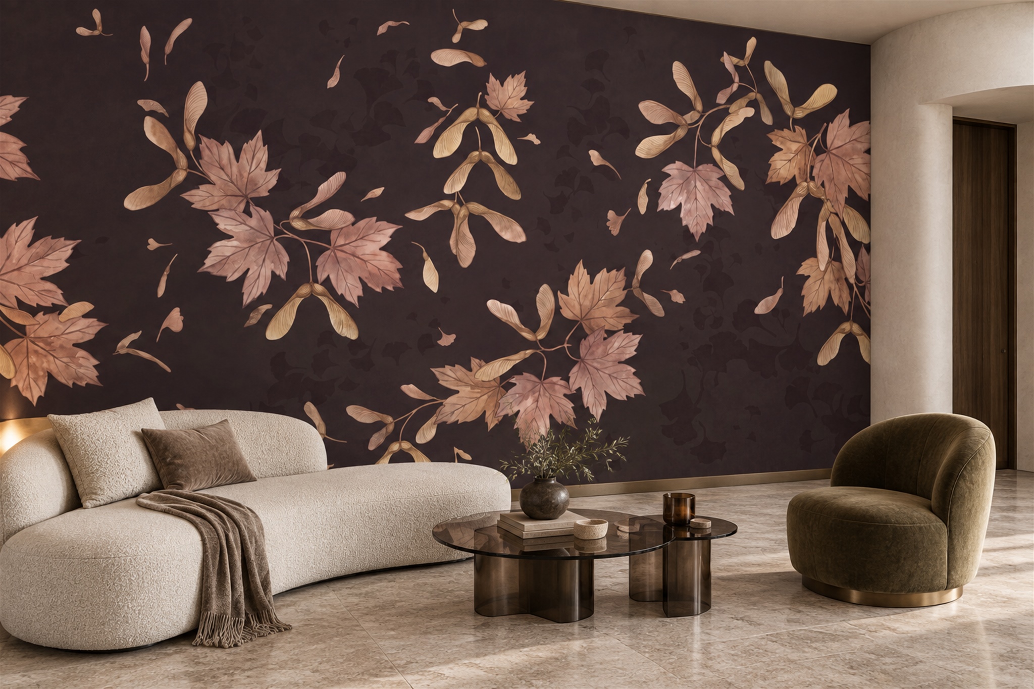 Scattered Autumn Leaves And Winged Seeds Wallpaper Mural — Wallpaper Mural Design, Peel-and-stick Finish