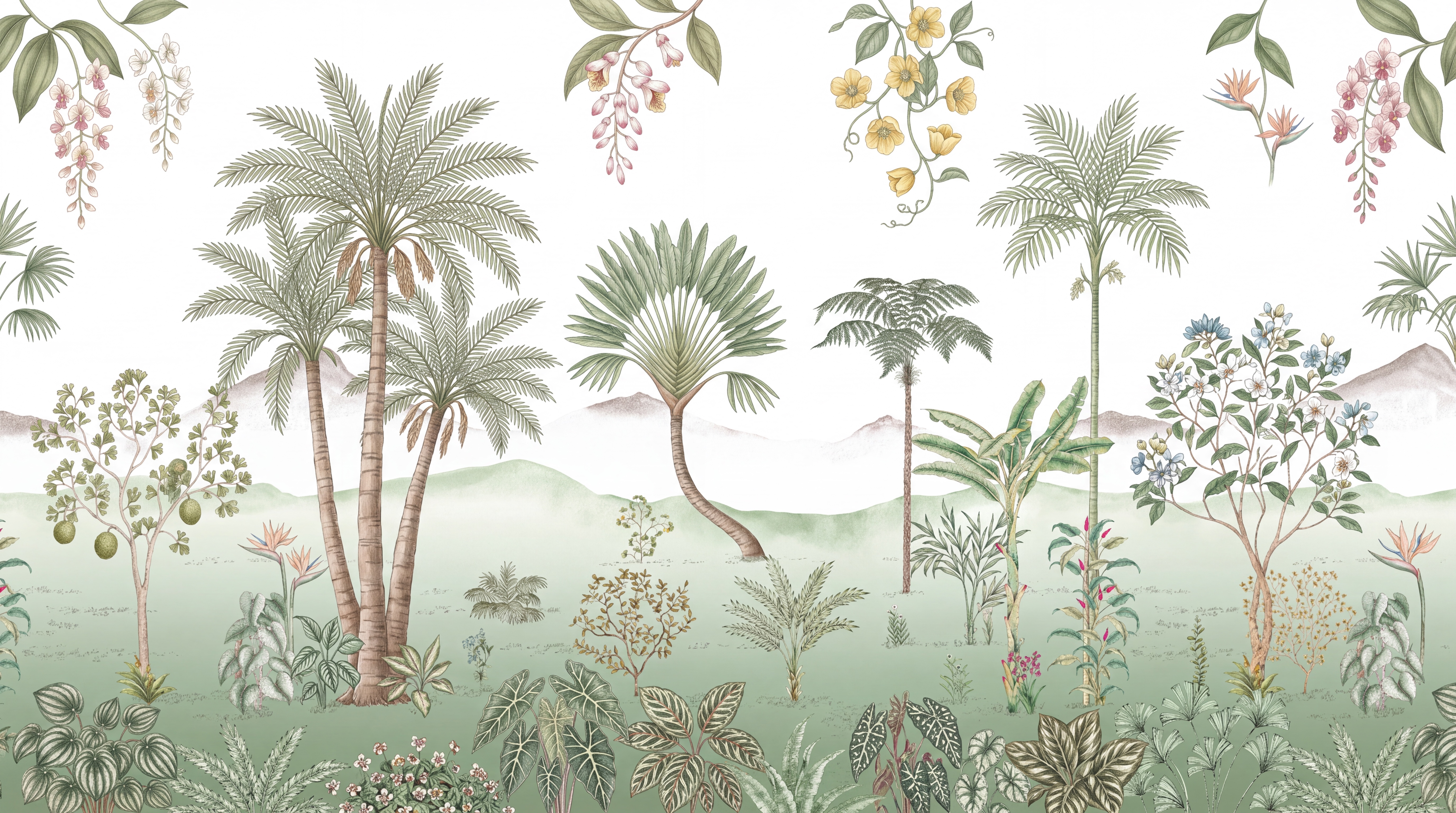 Sage Palm Artful Layered Wallpaper Mural, Peel-and-stick Finish