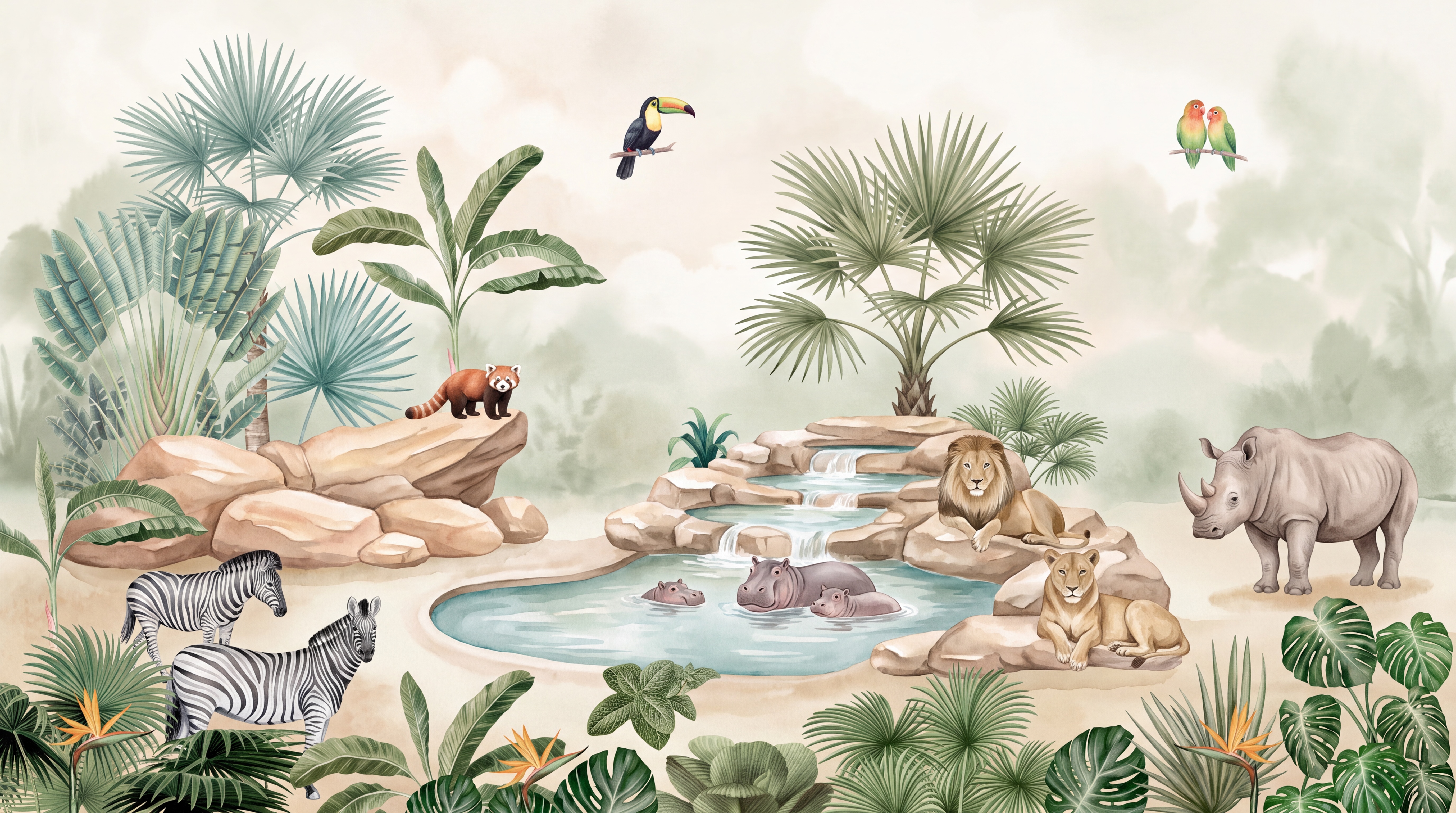 Sage Safari Scenic Wallpaper Mural, Peel-and-stick Finish