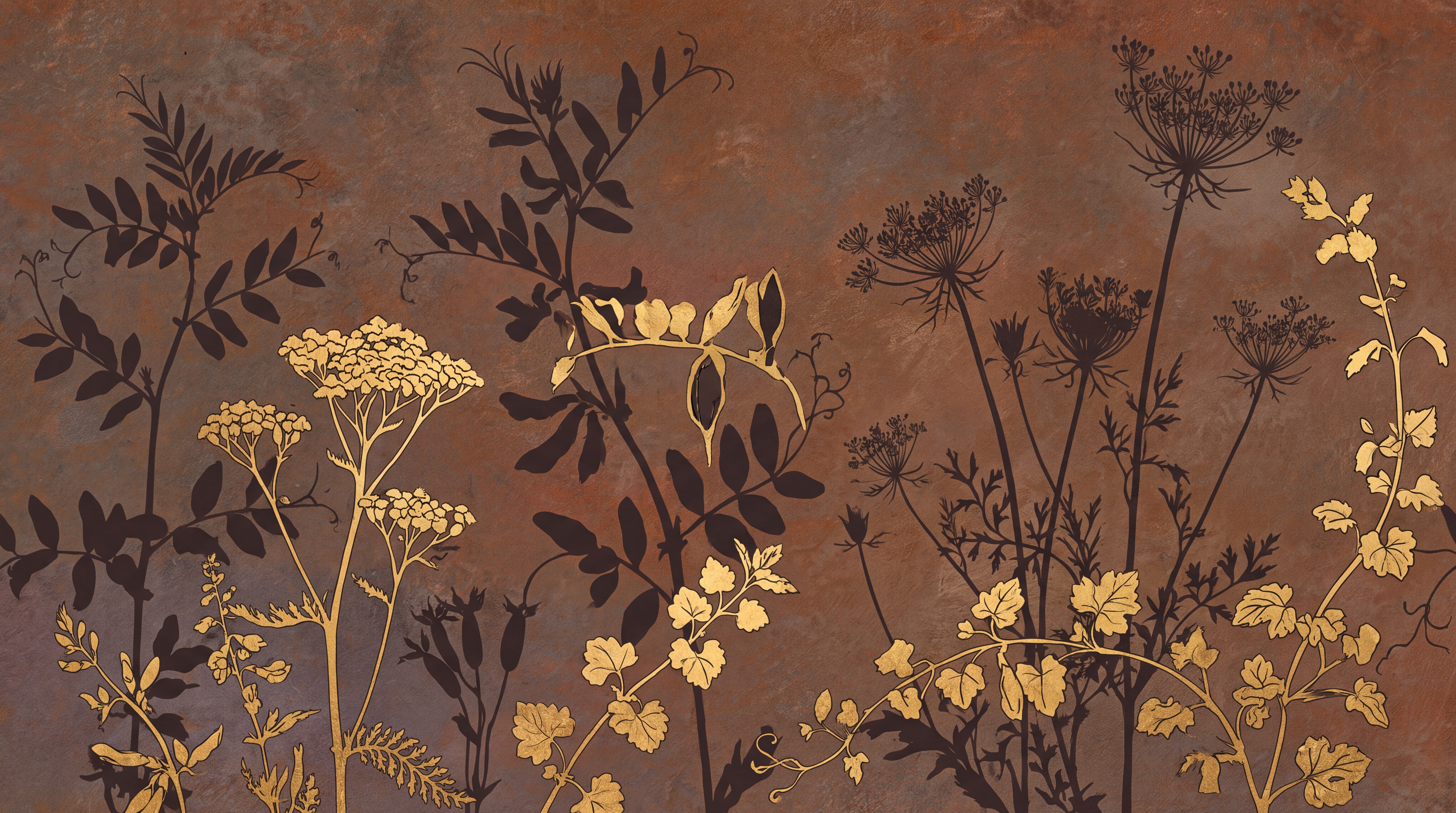 Rust Botanical Botanical Wallpaper Mural, Peel-and-stick Finish