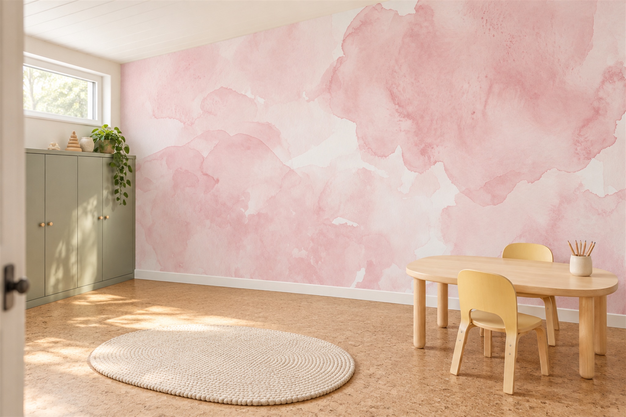Pink Washed Artful Abstract Wallpaper Mural Bedroom-wallpaper-murals, Peel-and-stick Finish