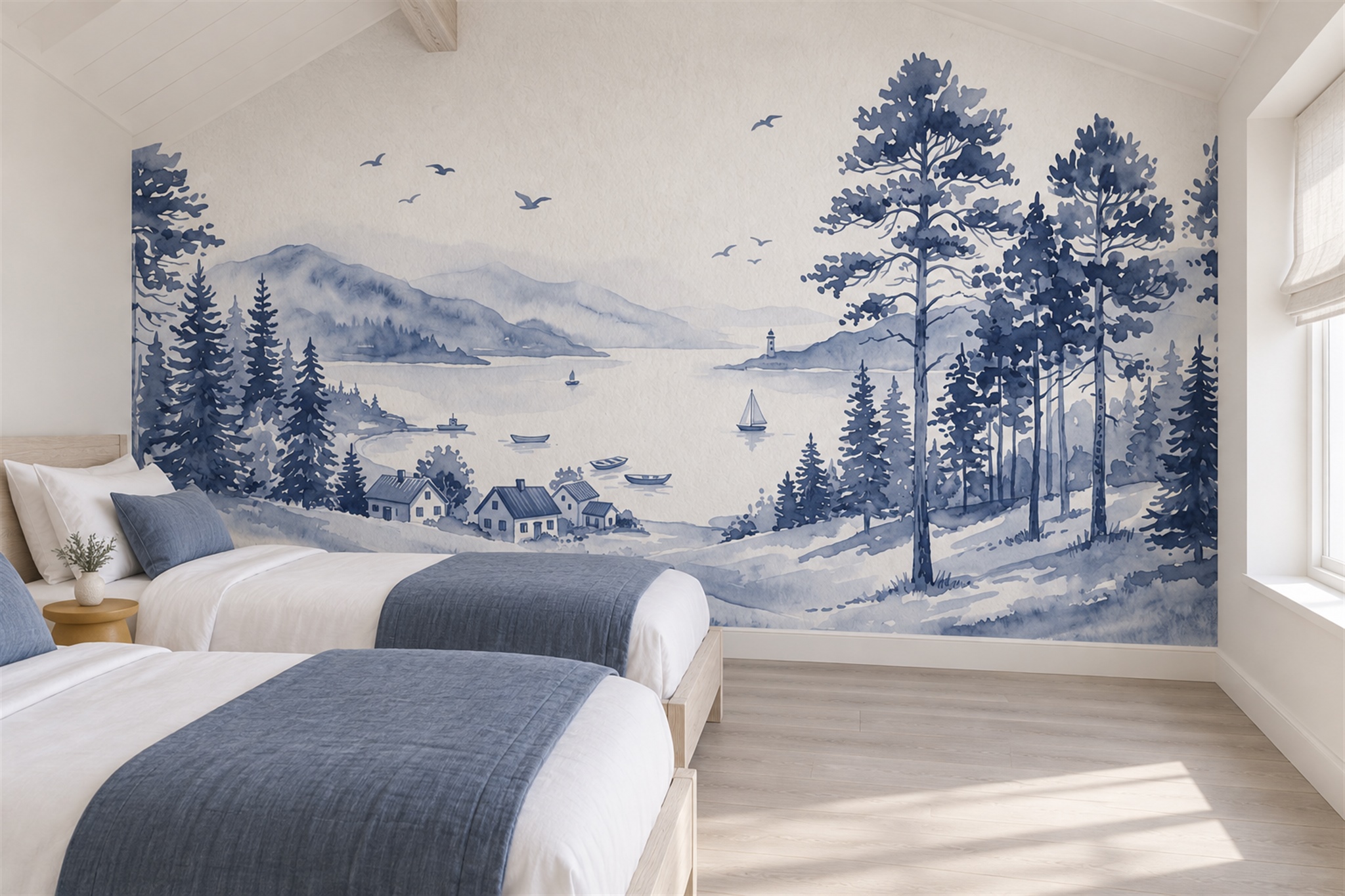 Blue Scenic Scenic Decorative Wallpaper Mural Bedroom-wallpaper-murals, Peel-and-stick Finish