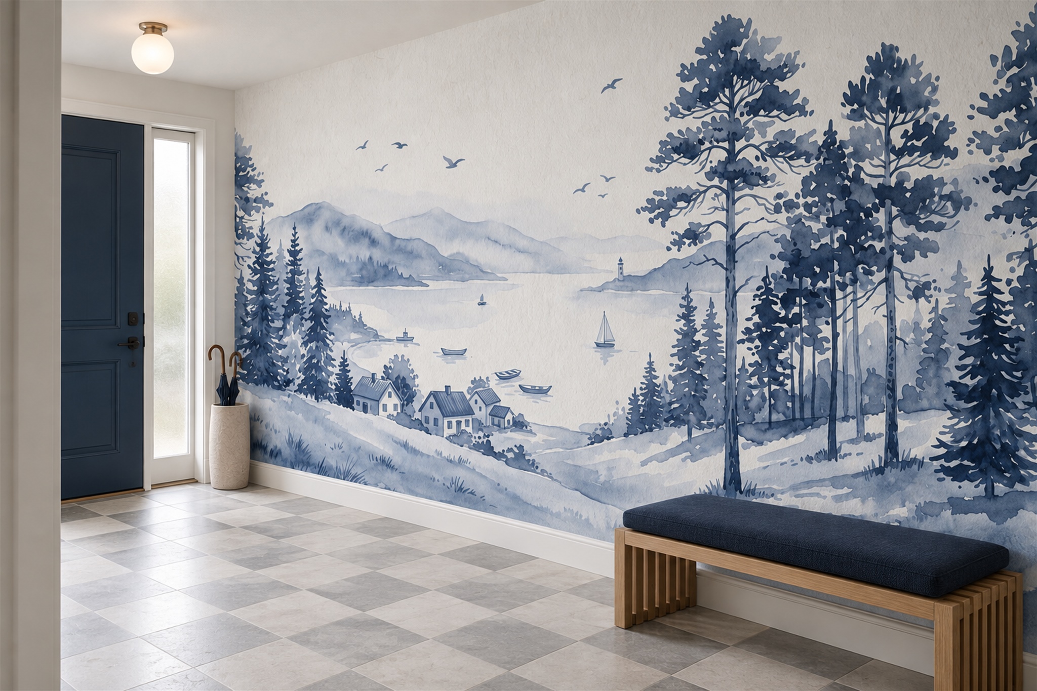 Blue Scenic Scenic Decorative Wallpaper Mural Dining-room-wallpaper-murals, Peel-and-stick Finish