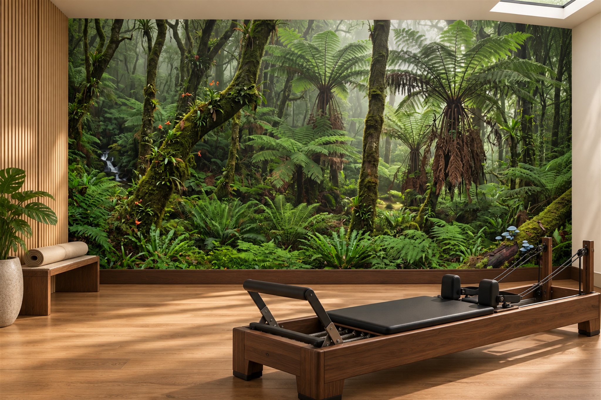 Green Tropical Artful Illustrated Wallpaper Mural Accent-wall-wallpaper-murals, Peel-and-stick Finish