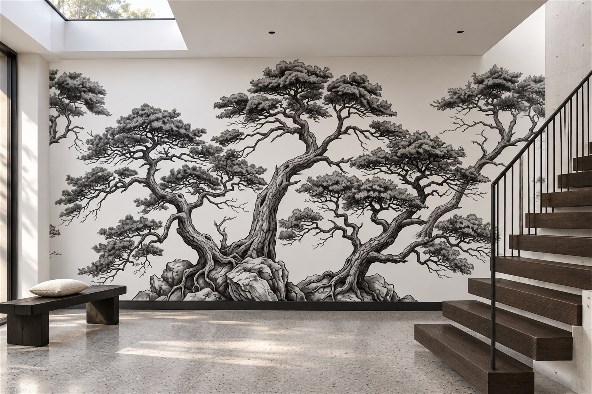 Black Misty Artful Wallpaper Mural Accent-wall-wallpaper-murals, Peel-and-stick Finish