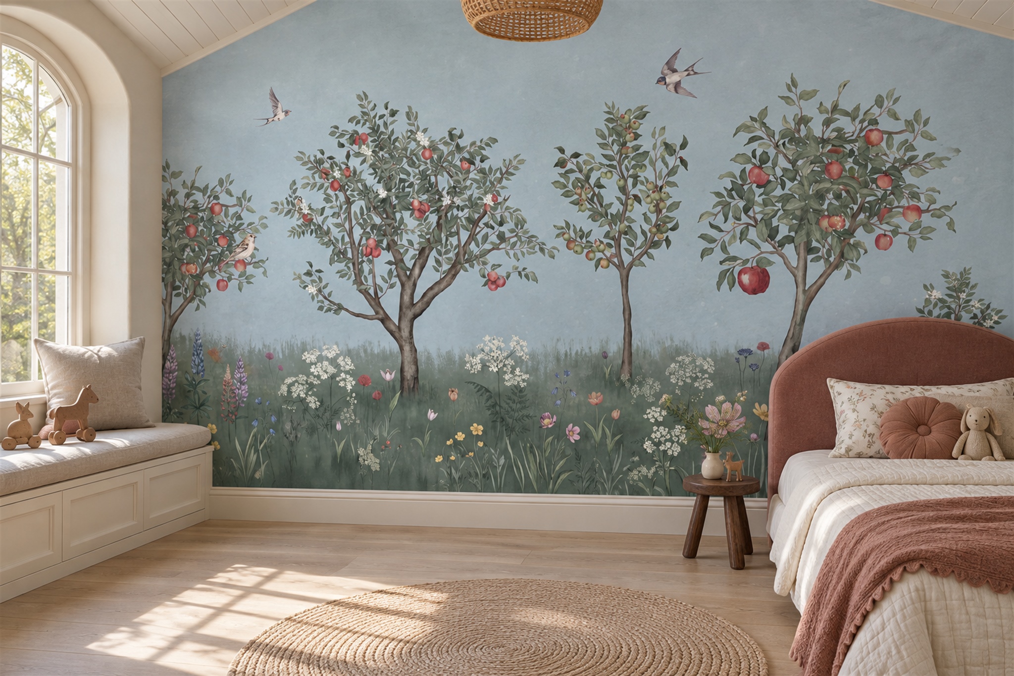 Blue Pattern Decorative Wallpaper Mural Layered Layered Detail Wallpaper Accent-wall-wallpaper-murals, Peel-and-stick Finish