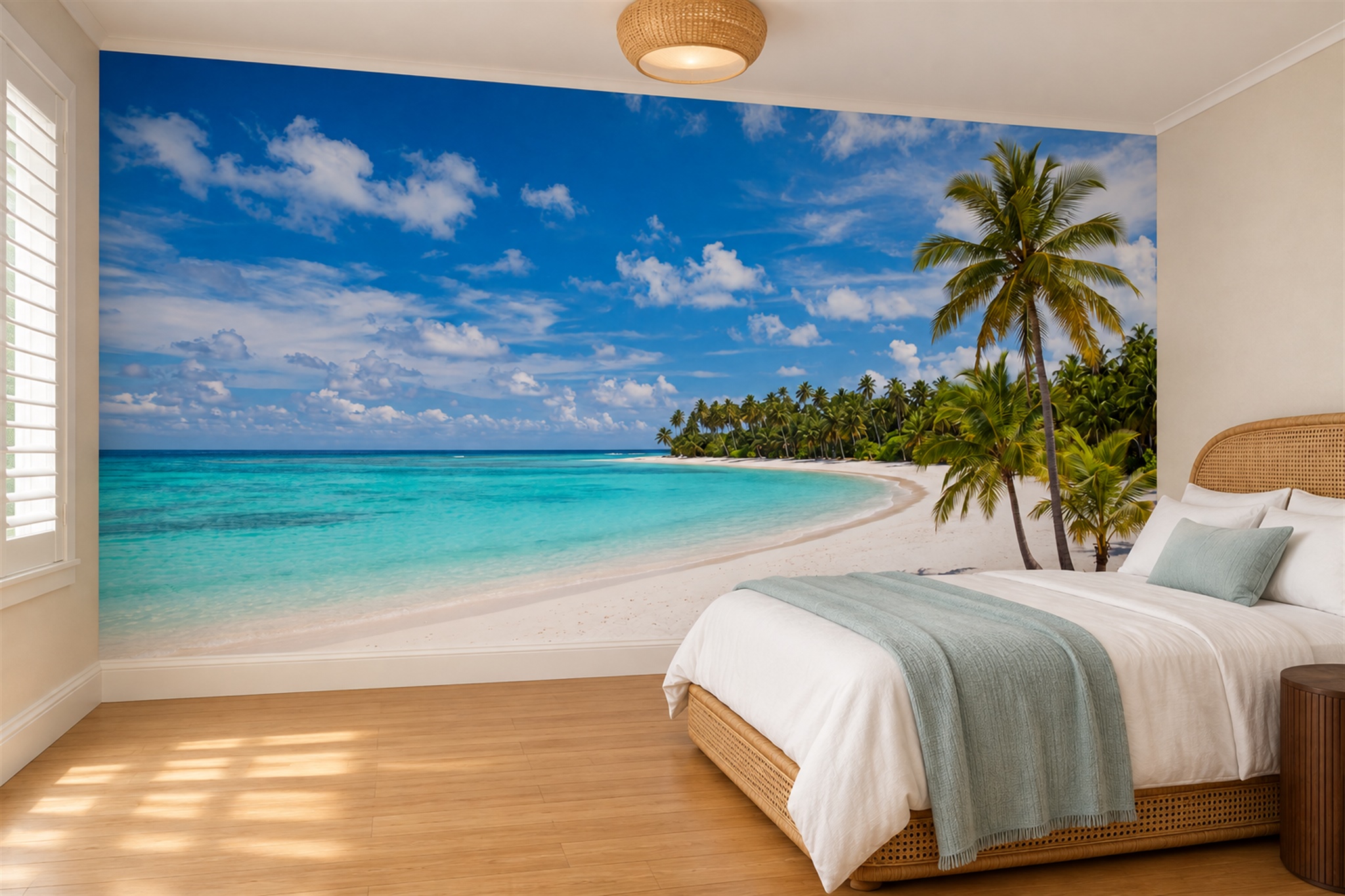 Aqua Beach Scenic Wallpaper Mural Bedroom-wallpaper-murals, Peel-and-stick Finish