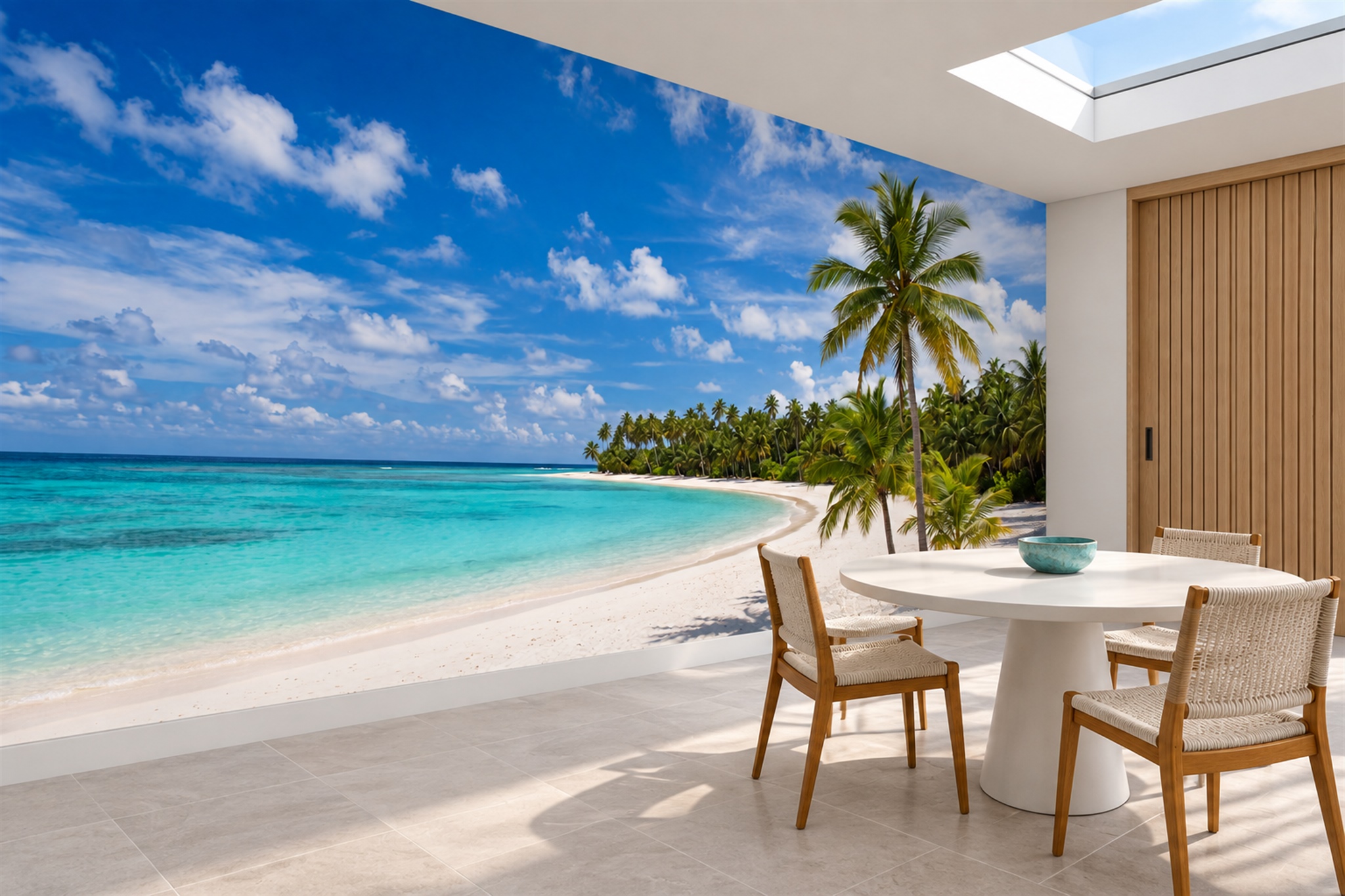 Aqua Beach Scenic Wallpaper Mural Living-room-wallpaper-murals, Peel-and-stick Finish