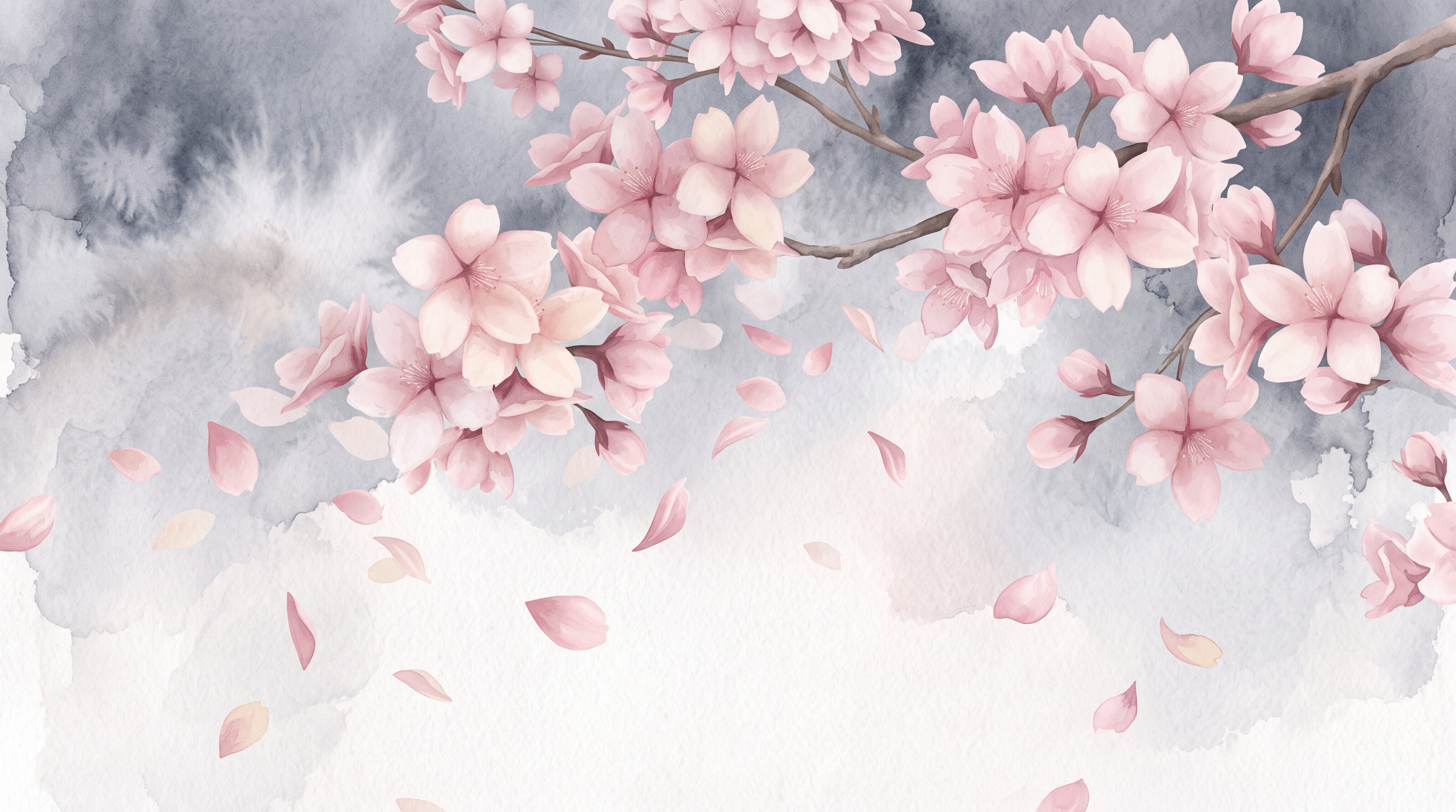 Pink Blossom Botanical Painterly Wallpaper Mural, Peel-and-stick Finish