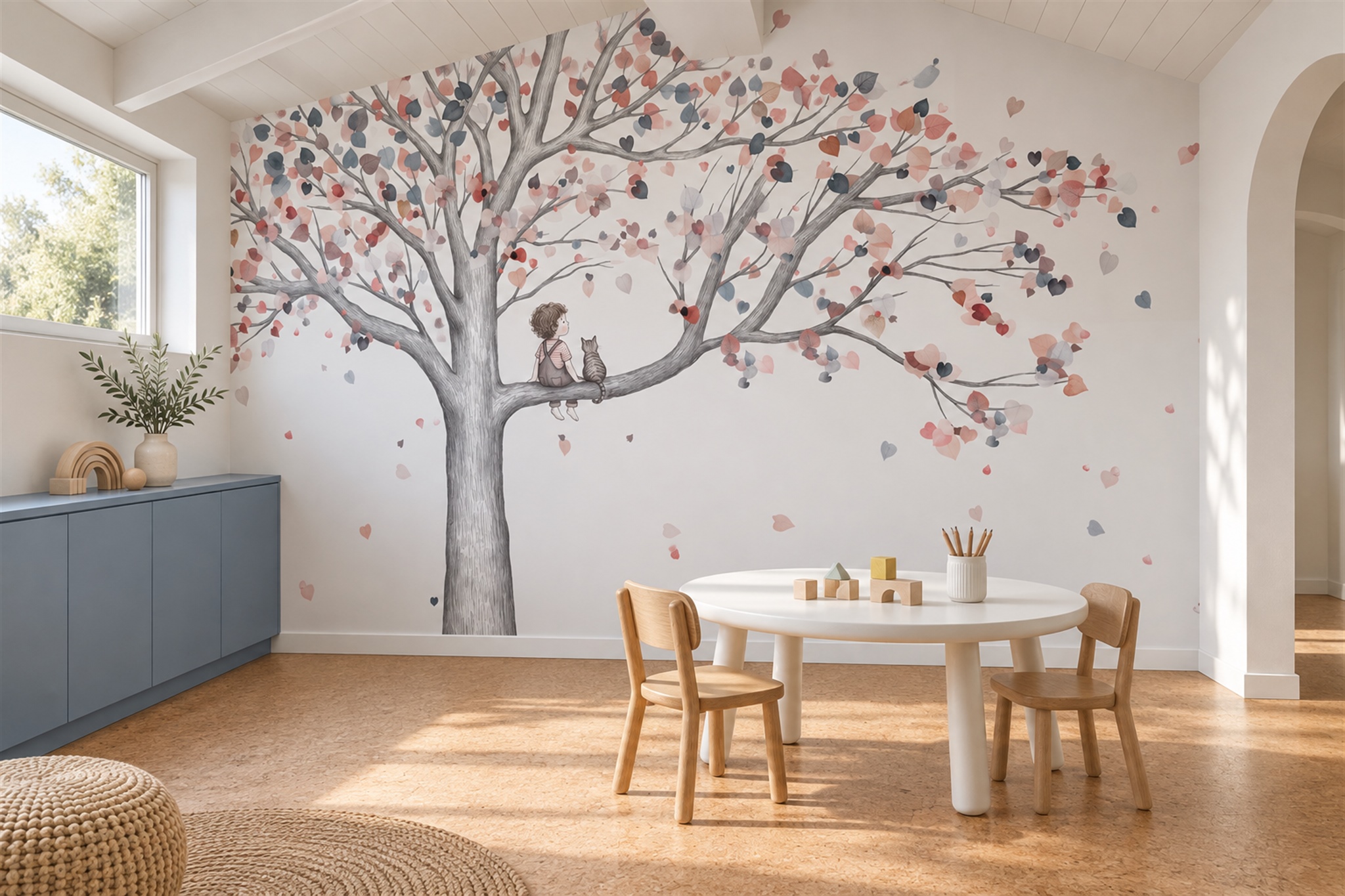 Pink Tree Scenic Wallpaper Mural Home-office-wallpaper-murals, Peel-and-stick Finish
