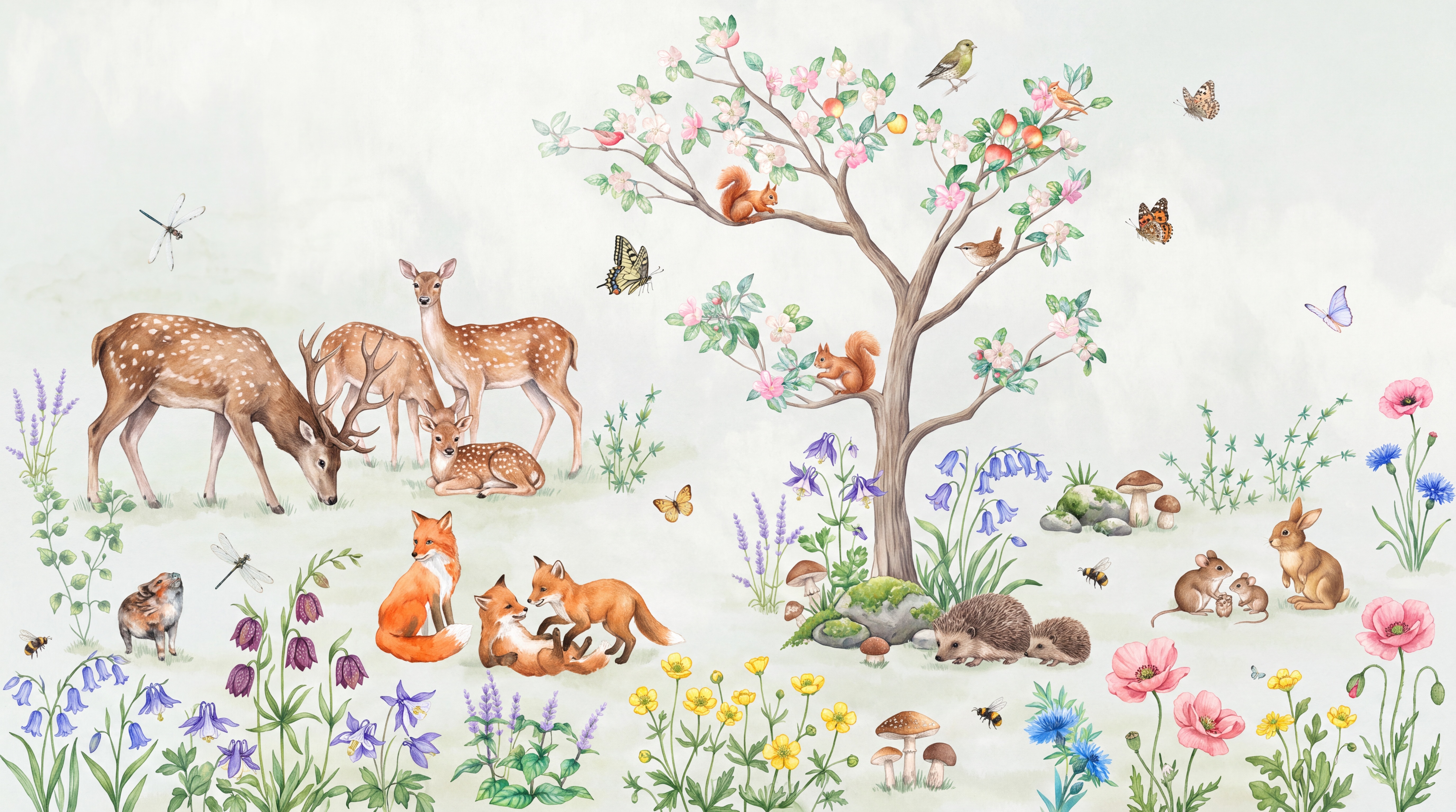 Sage Woodland Scenic Painterly Wallpaper Mural, Peel-and-stick Finish