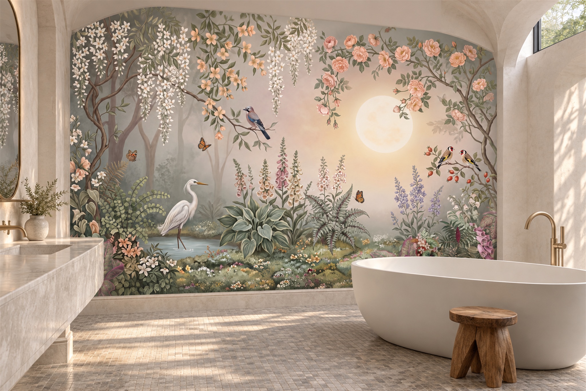 Sage Garden Scenic Decorative Wallpaper Mural Bathroom-wallpaper-murals, Peel-and-stick Finish