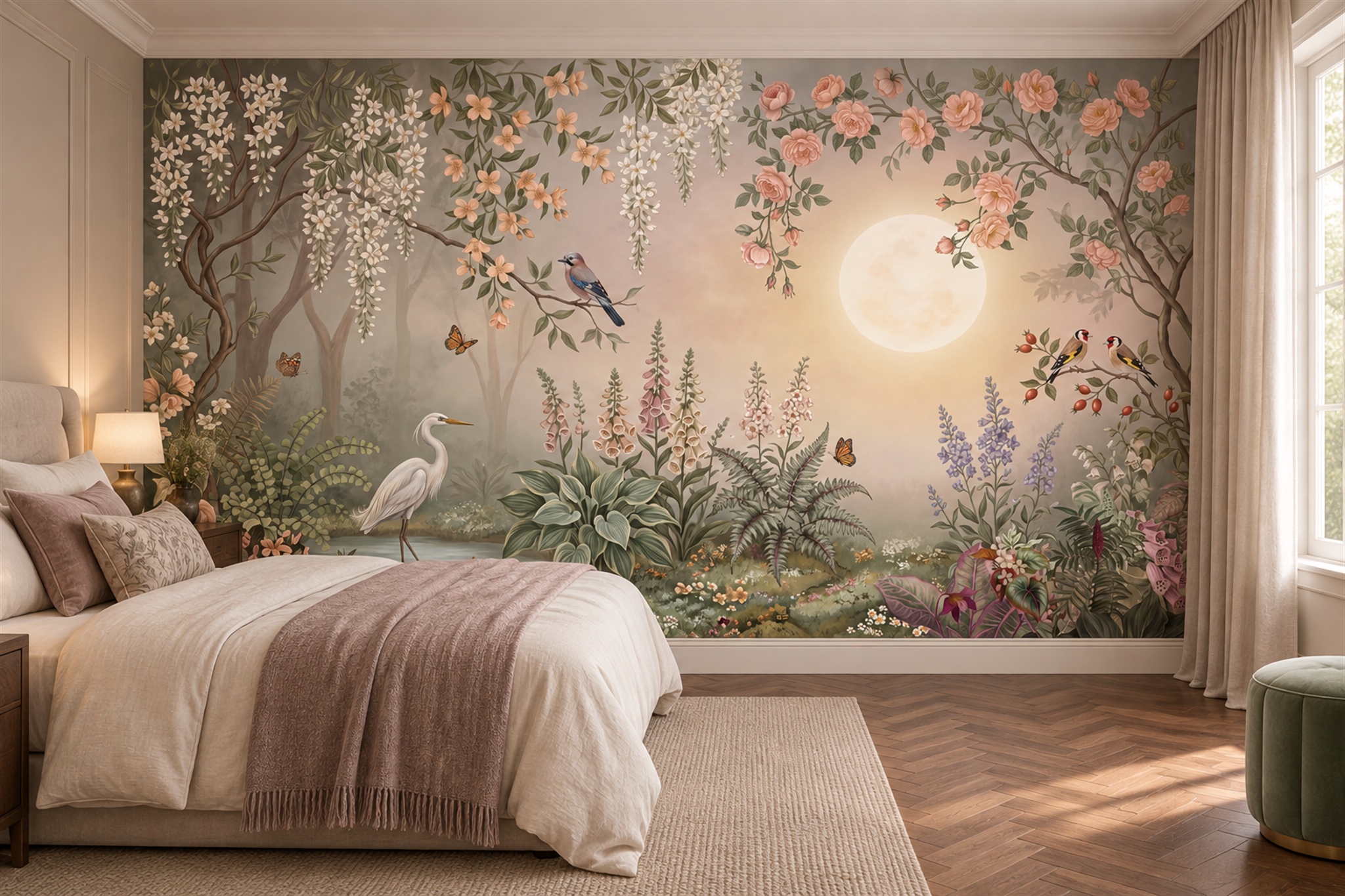 Sage Garden Scenic Decorative Wallpaper Mural Bedroom-wallpaper-murals, Peel-and-stick Finish