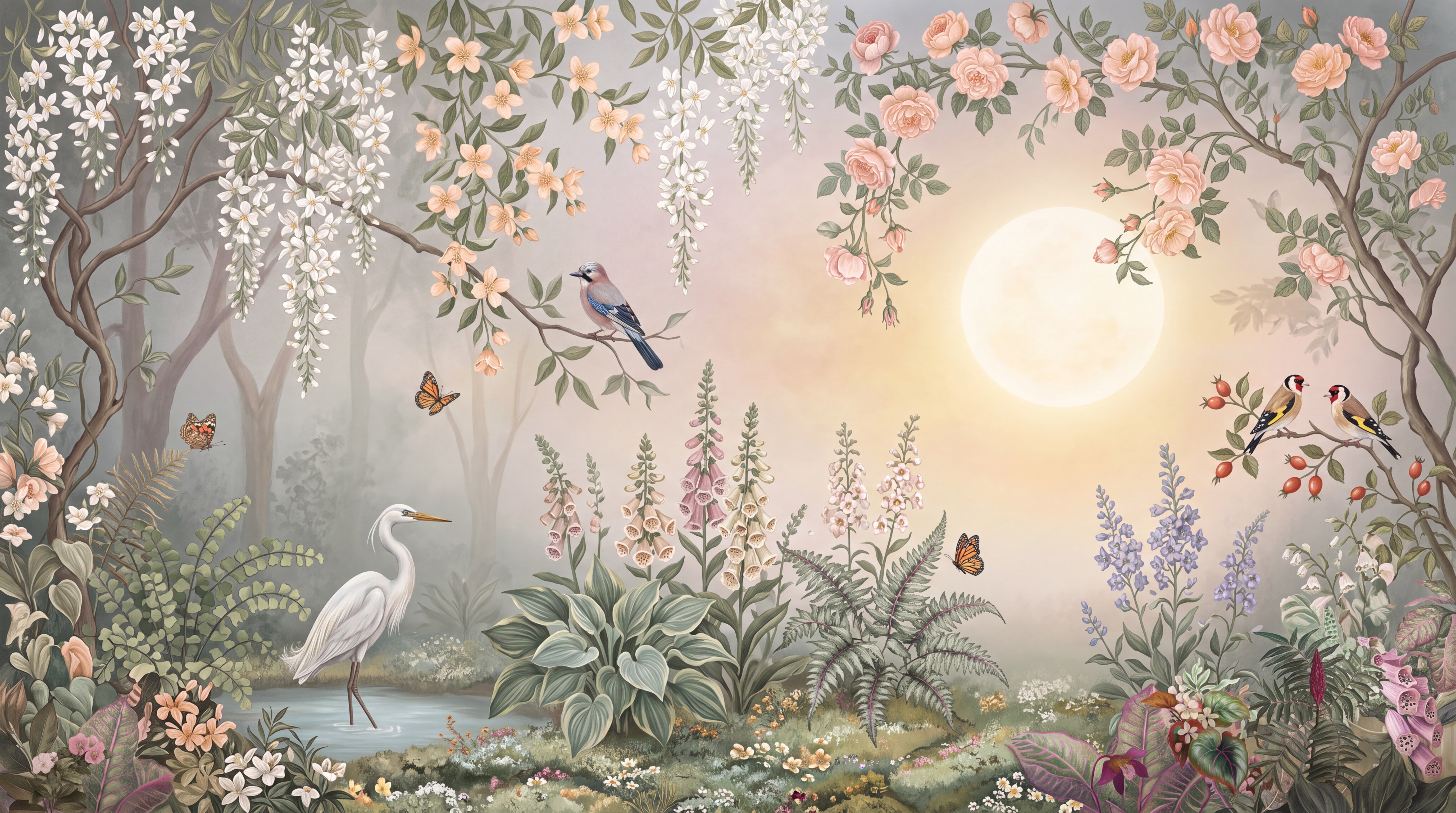 Sage Garden Scenic Decorative Wallpaper Mural, Peel-and-stick Finish