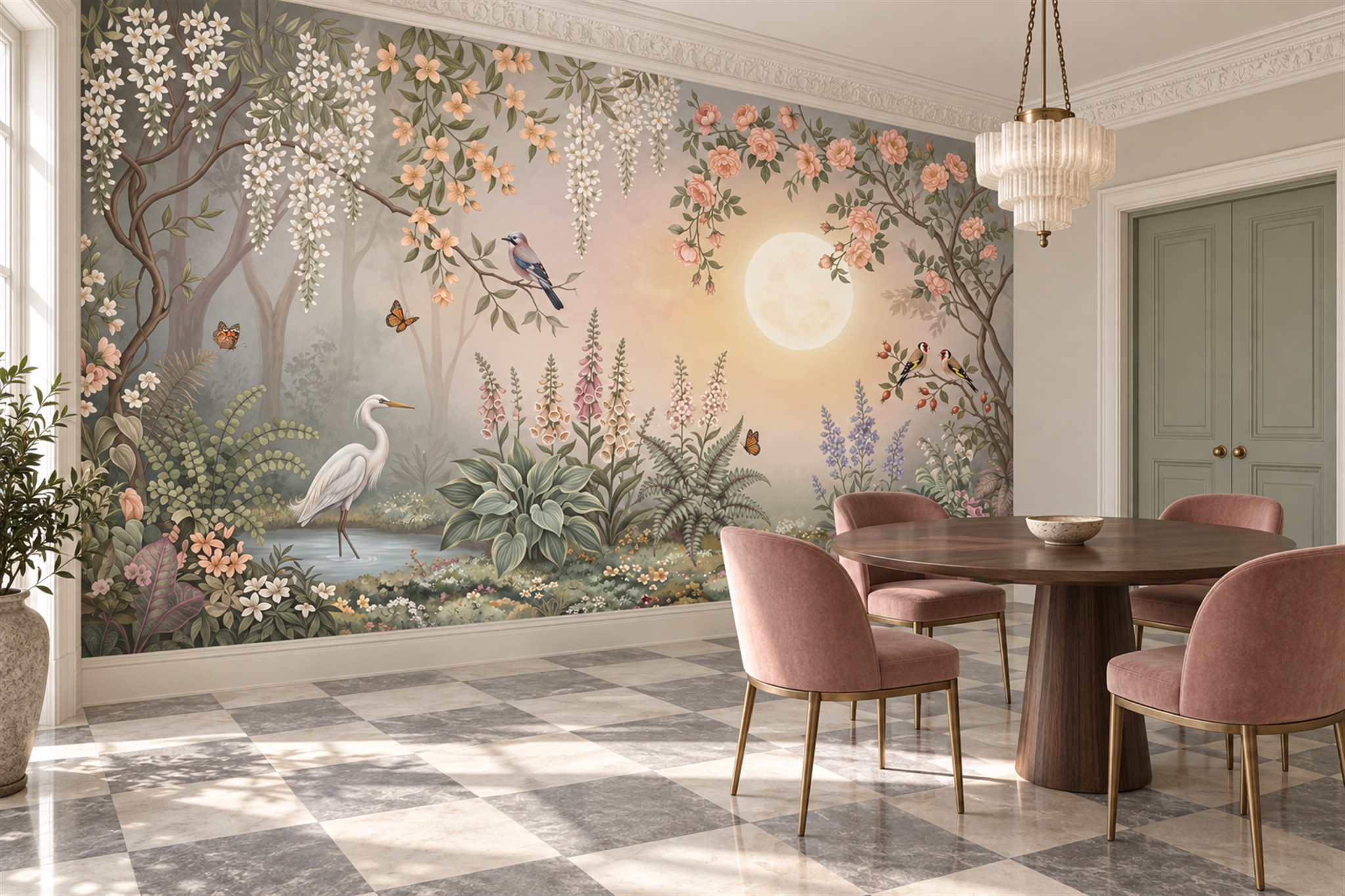 Sage Garden Scenic Decorative Wallpaper Mural Bathroom-wallpaper-murals, Peel-and-stick Finish