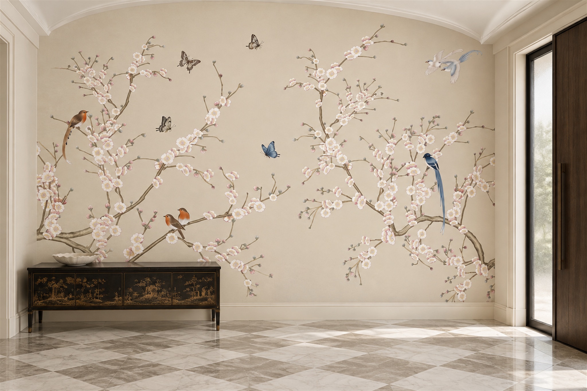 Beige Blossom Botanical Decorative Wallpaper Mural Home-office-wallpaper-murals, Peel-and-stick Finish