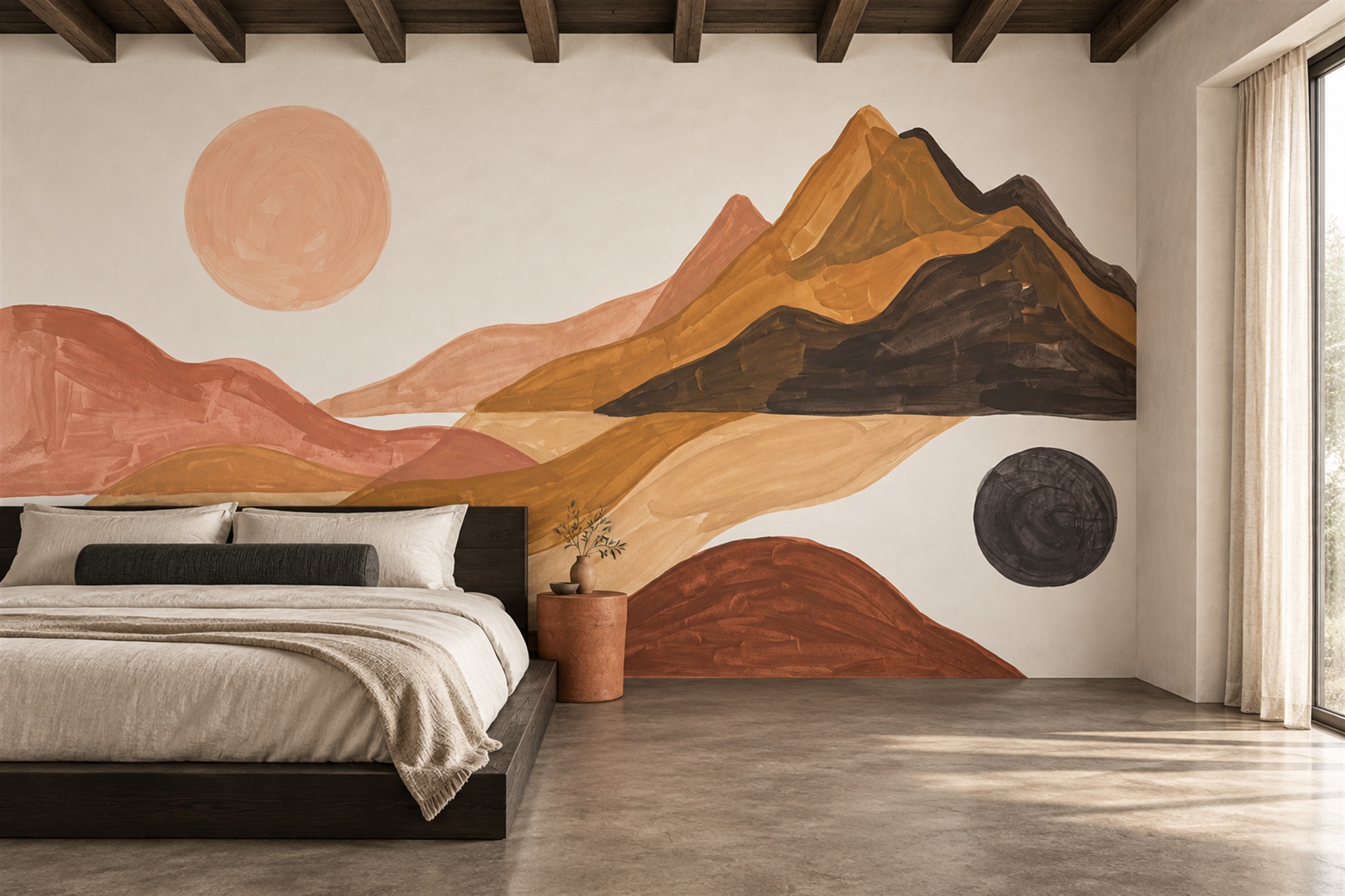 Rust Mountain Scenic Wallpaper Mural Bedroom-wallpaper-murals, Peel-and-stick Finish