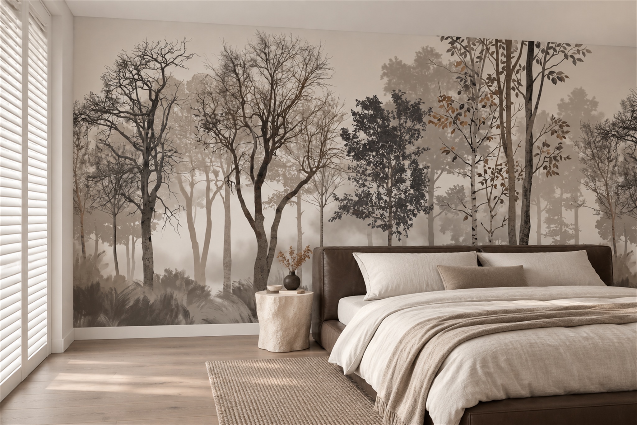 Taupe Forest Scenic Decorative Wallpaper Mural Bedroom-wallpaper-murals, Peel-and-stick Finish
