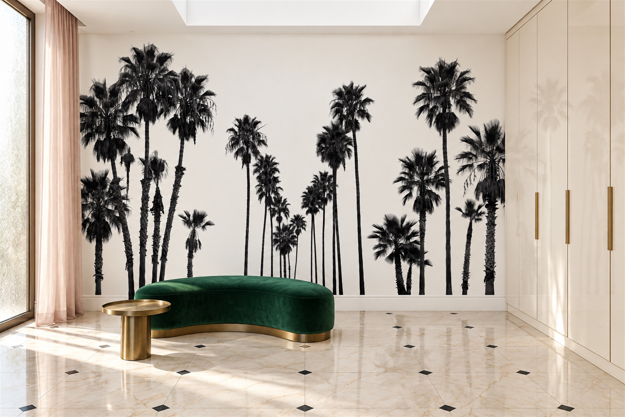 Black Palm Artful Wallpaper Mural Accent-wall-wallpaper-murals, Peel-and-stick Finish