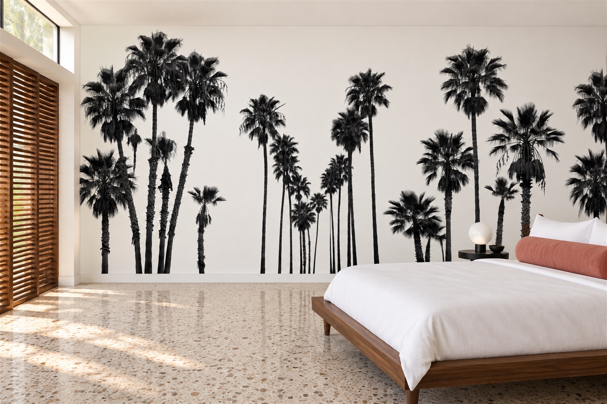 Black Palm Artful Wallpaper Mural Bedroom-wallpaper-murals, Peel-and-stick Finish