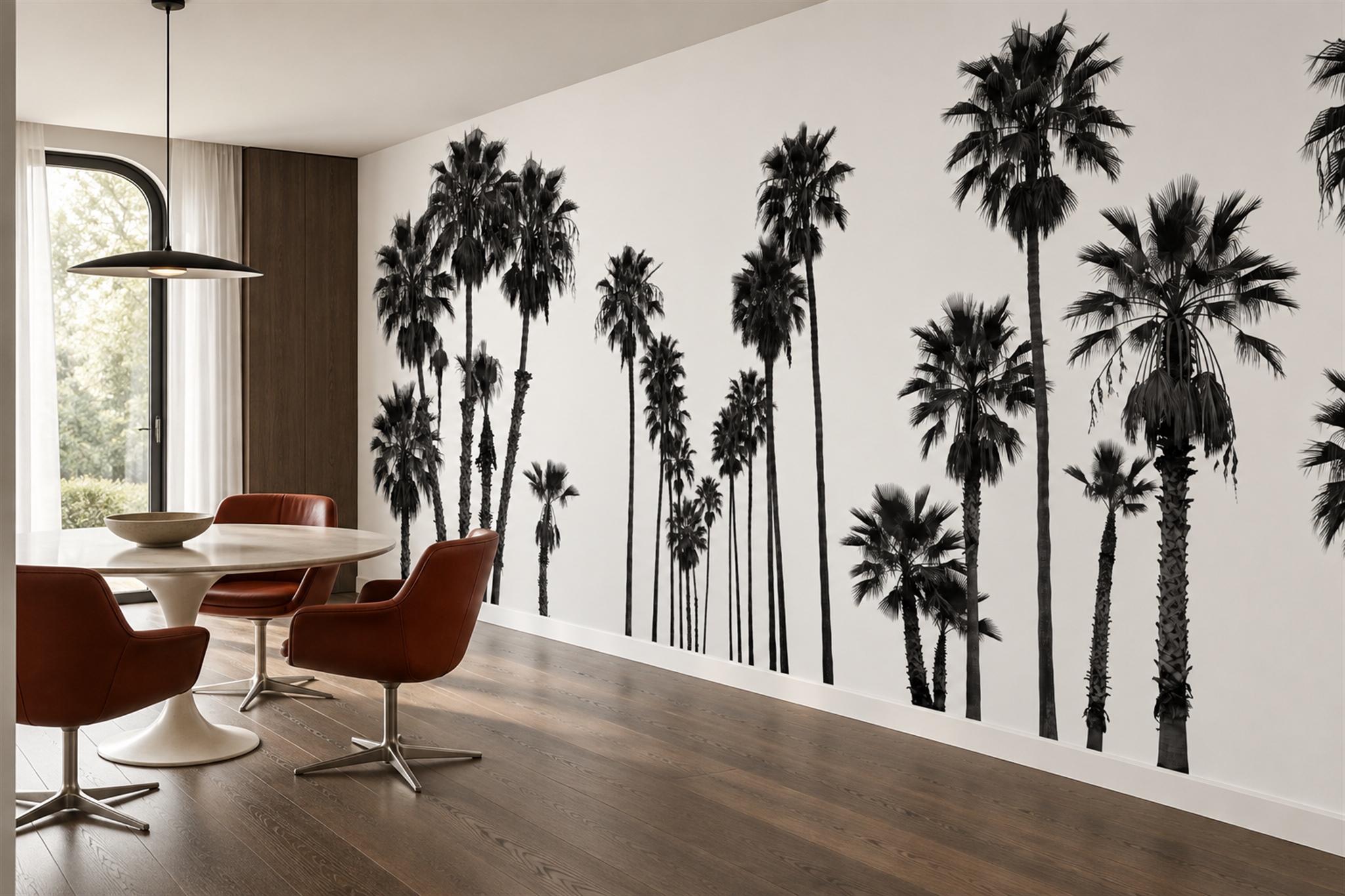 Black Palm Artful Wallpaper Mural Bedroom-wallpaper-murals, Peel-and-stick Finish