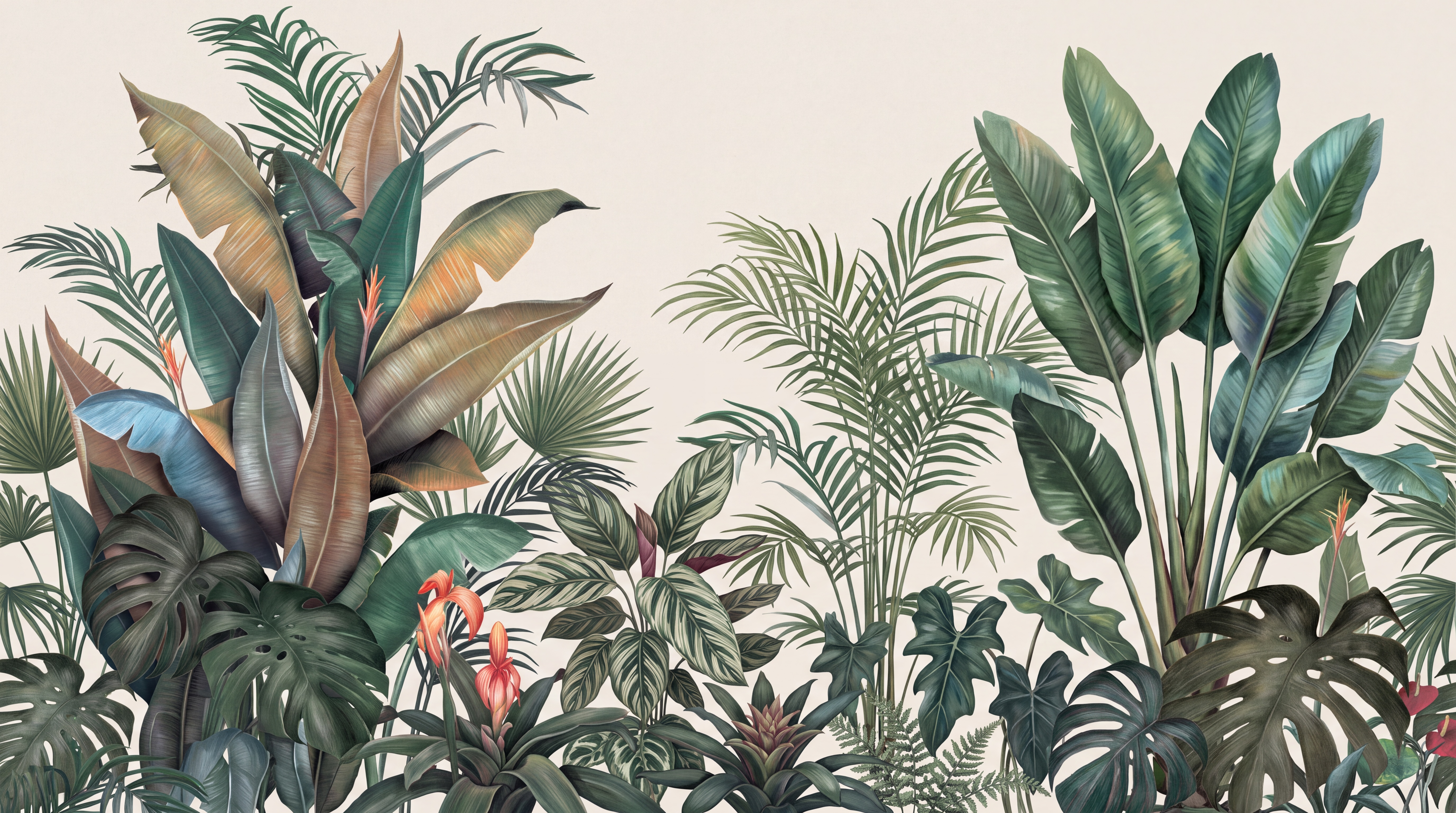 Green Leaf Botanical Layered Wallpaper Mural Living-room-wallpaper-murals, Peel-and-stick Finish