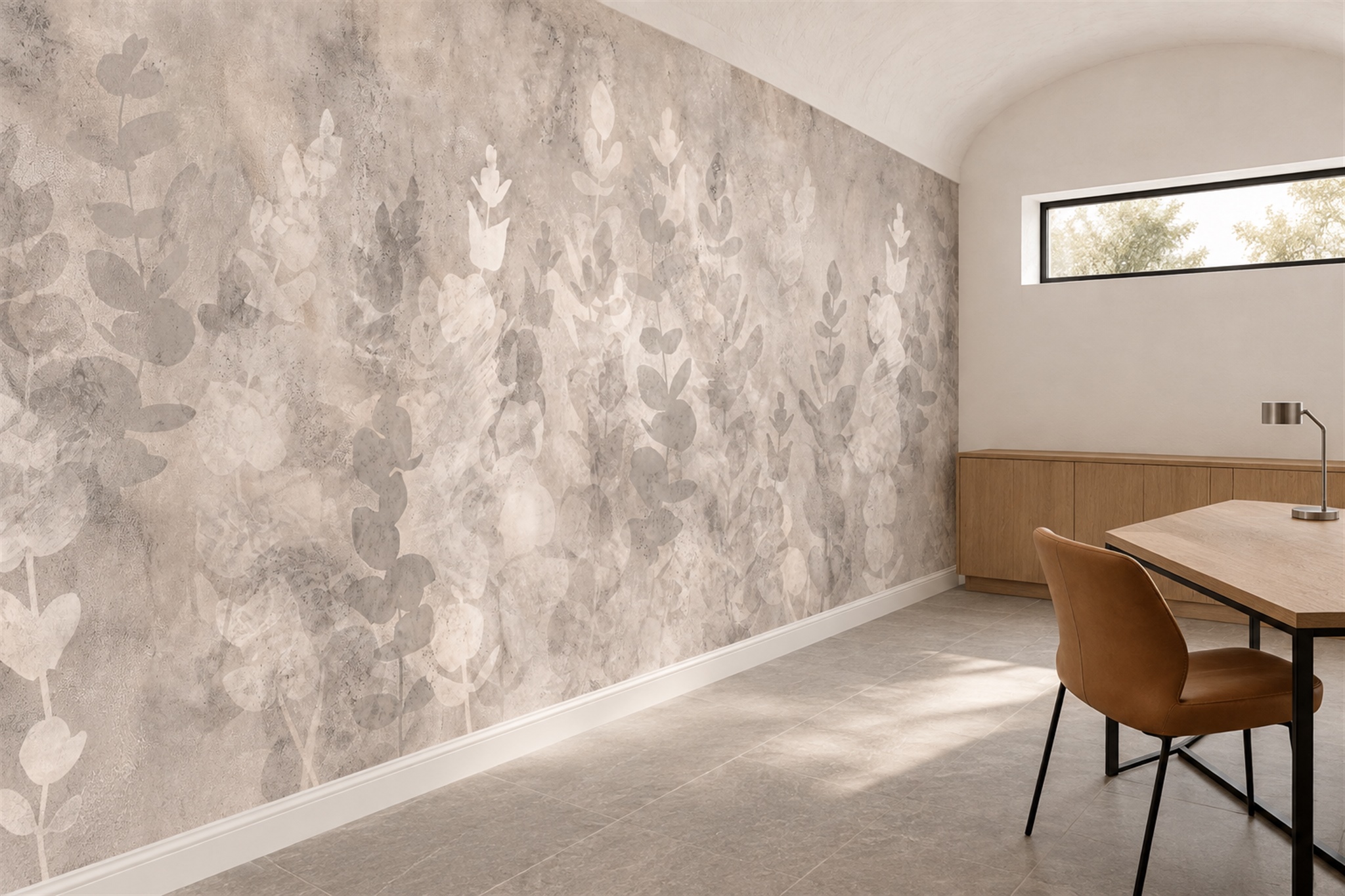 Taupe Leaf Botanical Decorative Wallpaper Mural Home-office-wallpaper-murals, Peel-and-stick Finish