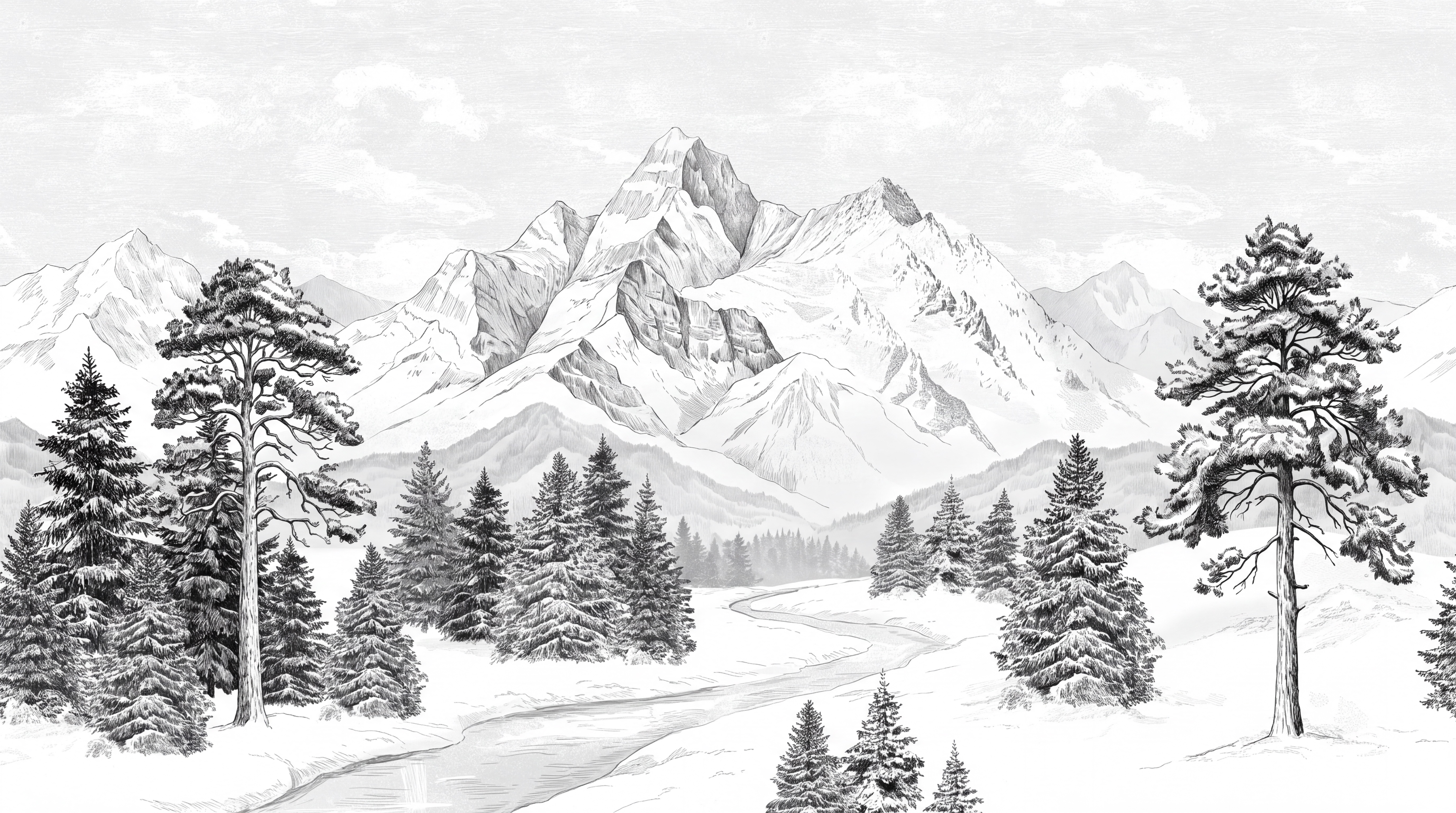 Grey Alpine Scenic Wallpaper Mural, Peel-and-stick Finish
